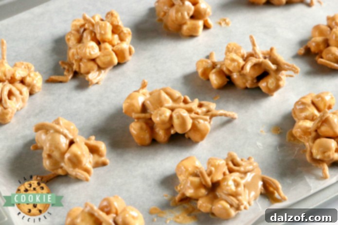 Marshmallow Peanut Butter No Bake Cookies are made with only 4 ingredients - marshmallows, peanut butter, butterscotch chips and chow mein noodles!