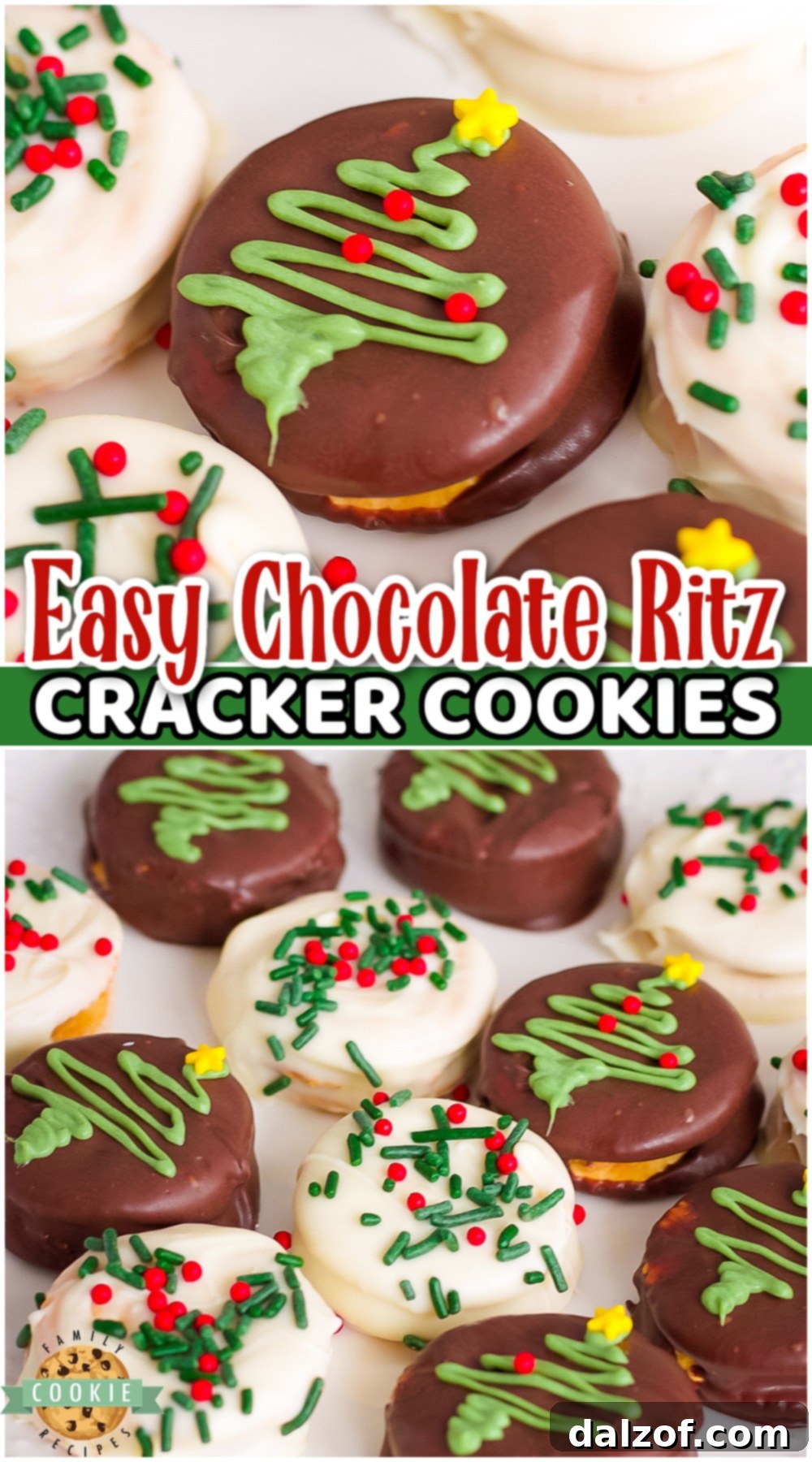 A vibrant collage showcasing Chocolate Ritz Cracker Cookies, emphasizing their ease, deliciousness, and festive appeal as a Christmas staple and perfect peanut butter Ritz addition to any cookie platter.
