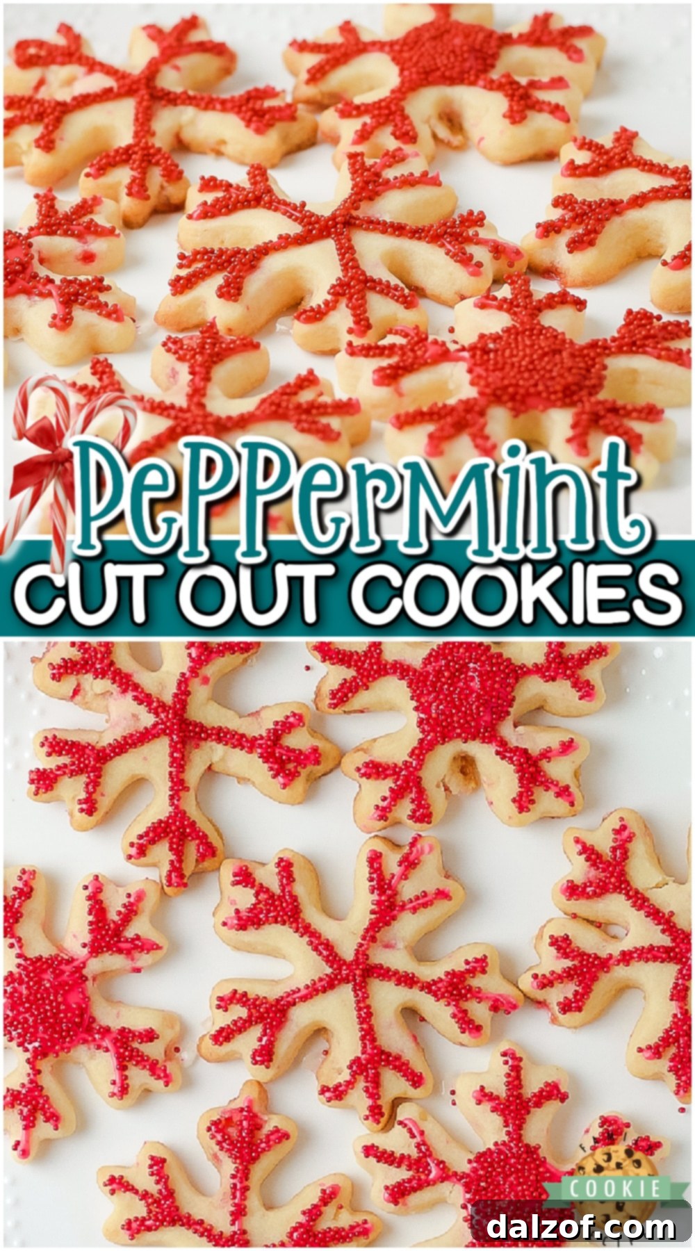 A stunning Pinterest-friendly image showcasing Peppermint Cutout cookies with crushed candy canes and vanilla glaze, perfect for Christmas