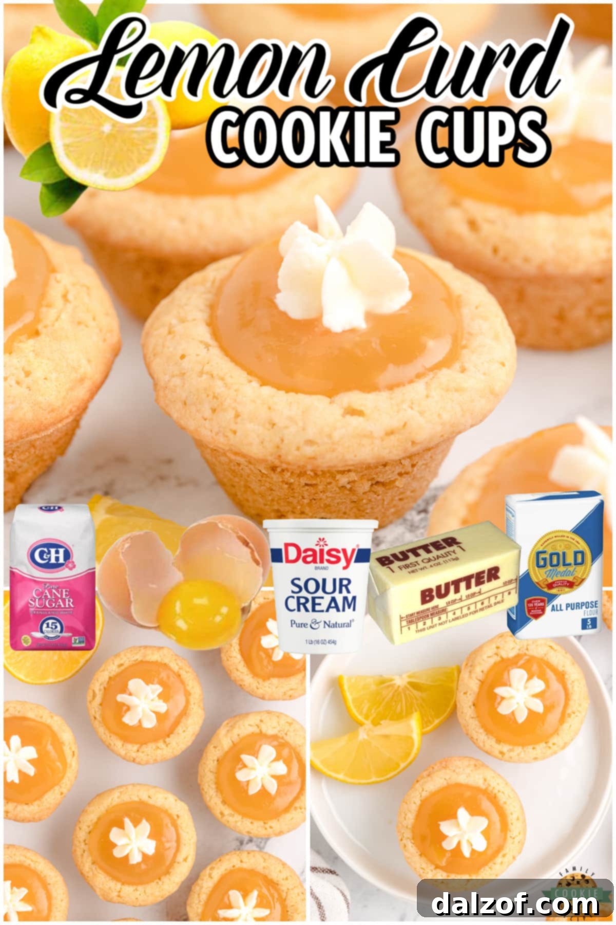 Close-up of bright, tangy Lemon Curd Cookies with a buttery crust, filled with lemon curd, ideal for lemon lovers