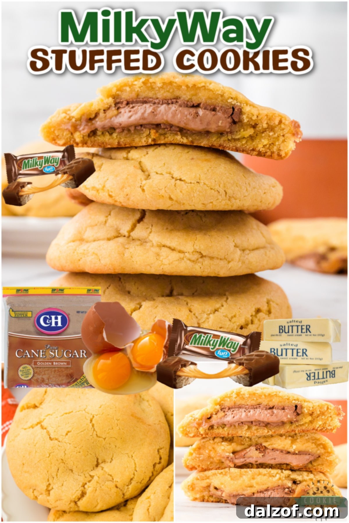 Bakery Style Milky Way Cookies made with sweet cookie dough and stuffed with the classic chocolate caramel nougat candies. Stuffed cookies are a perfect treat!