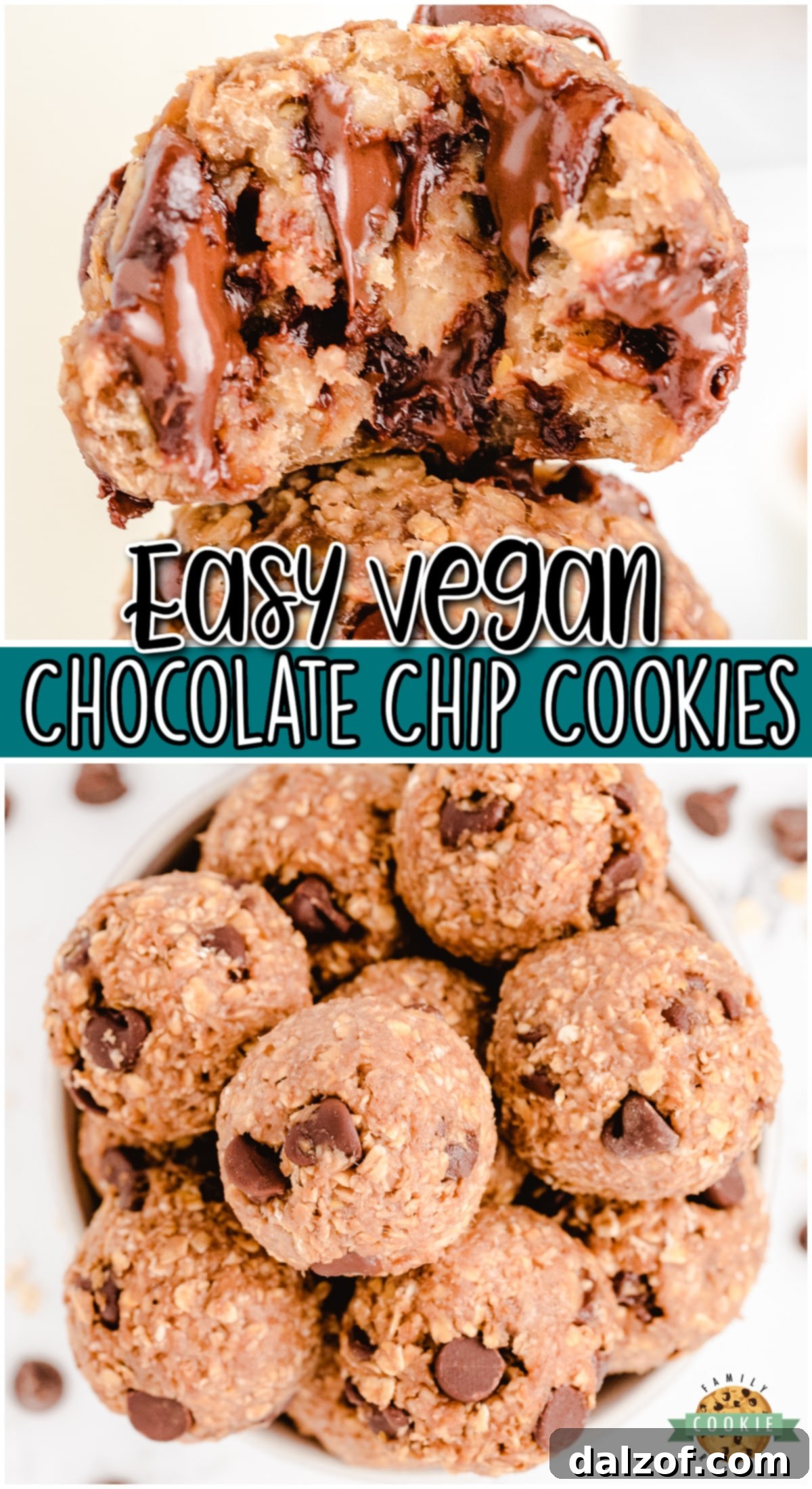 Simple 4 ingredient recipe for Vegan Chocolate Chip Cookies that's made with bananas, oats, peanut butter & chocolate chips! Healthy no bake cookies that you can feel good about eating! 
