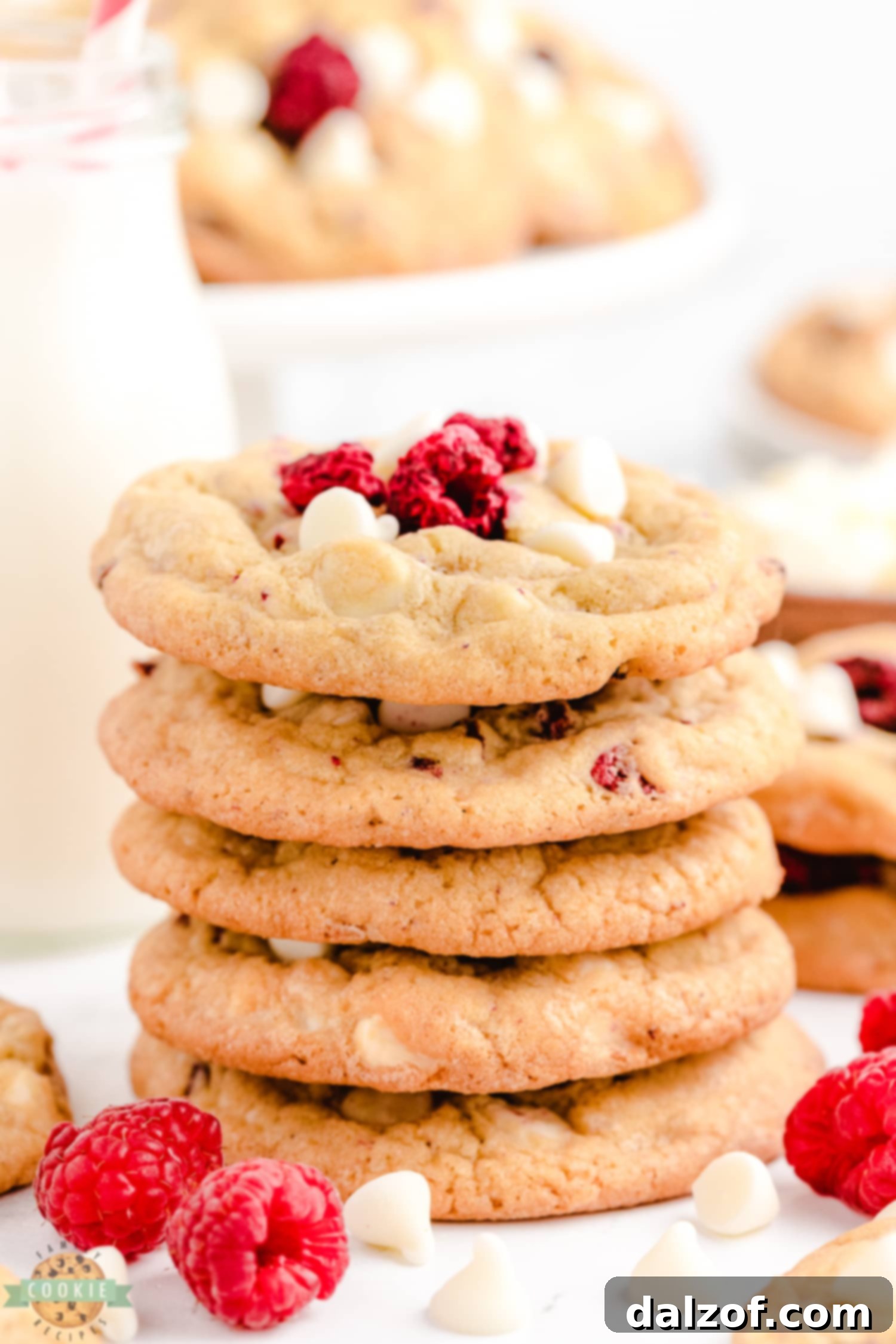 stack of raspberry white chocolate cookies