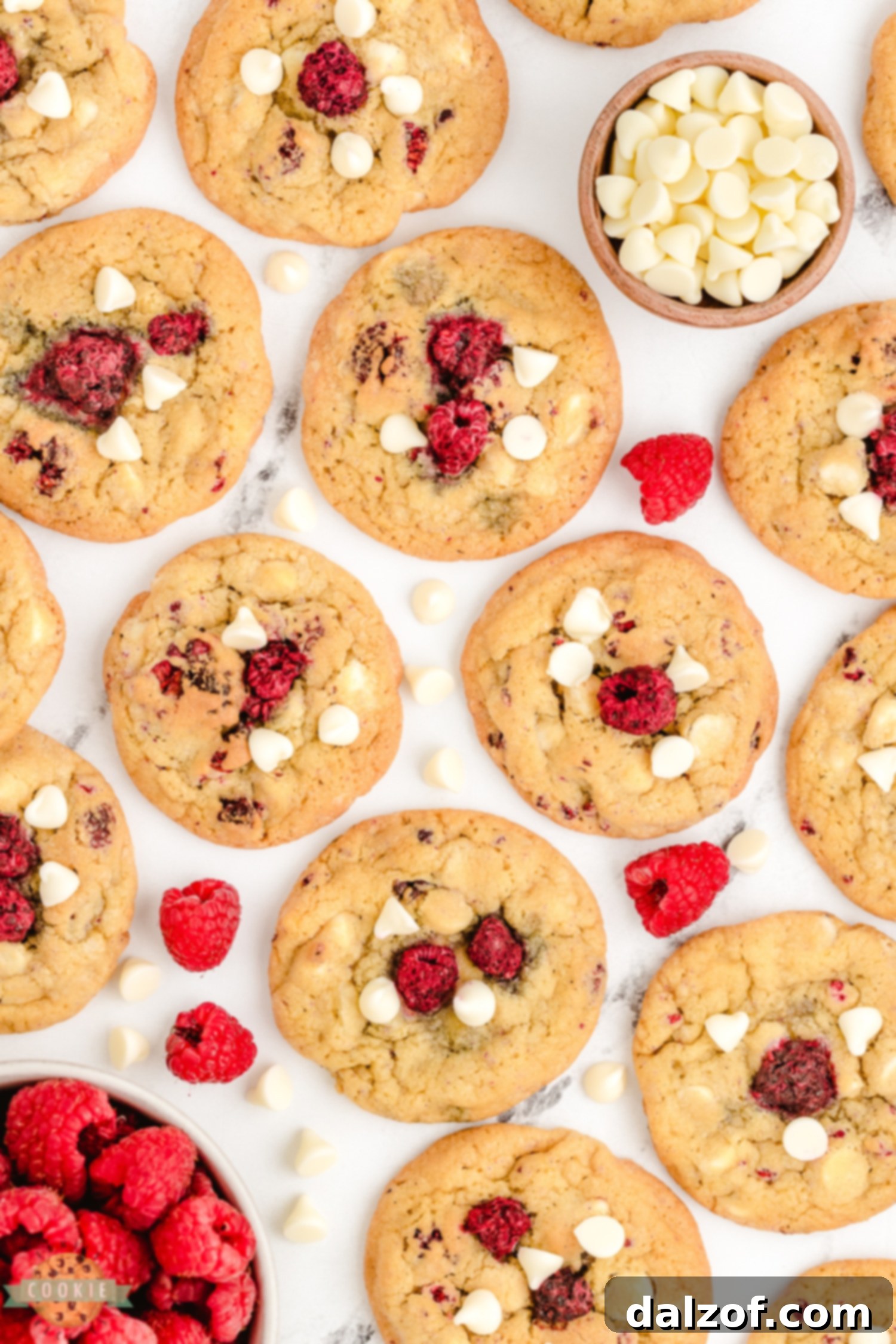 tray of raspberry white chocolate cookies