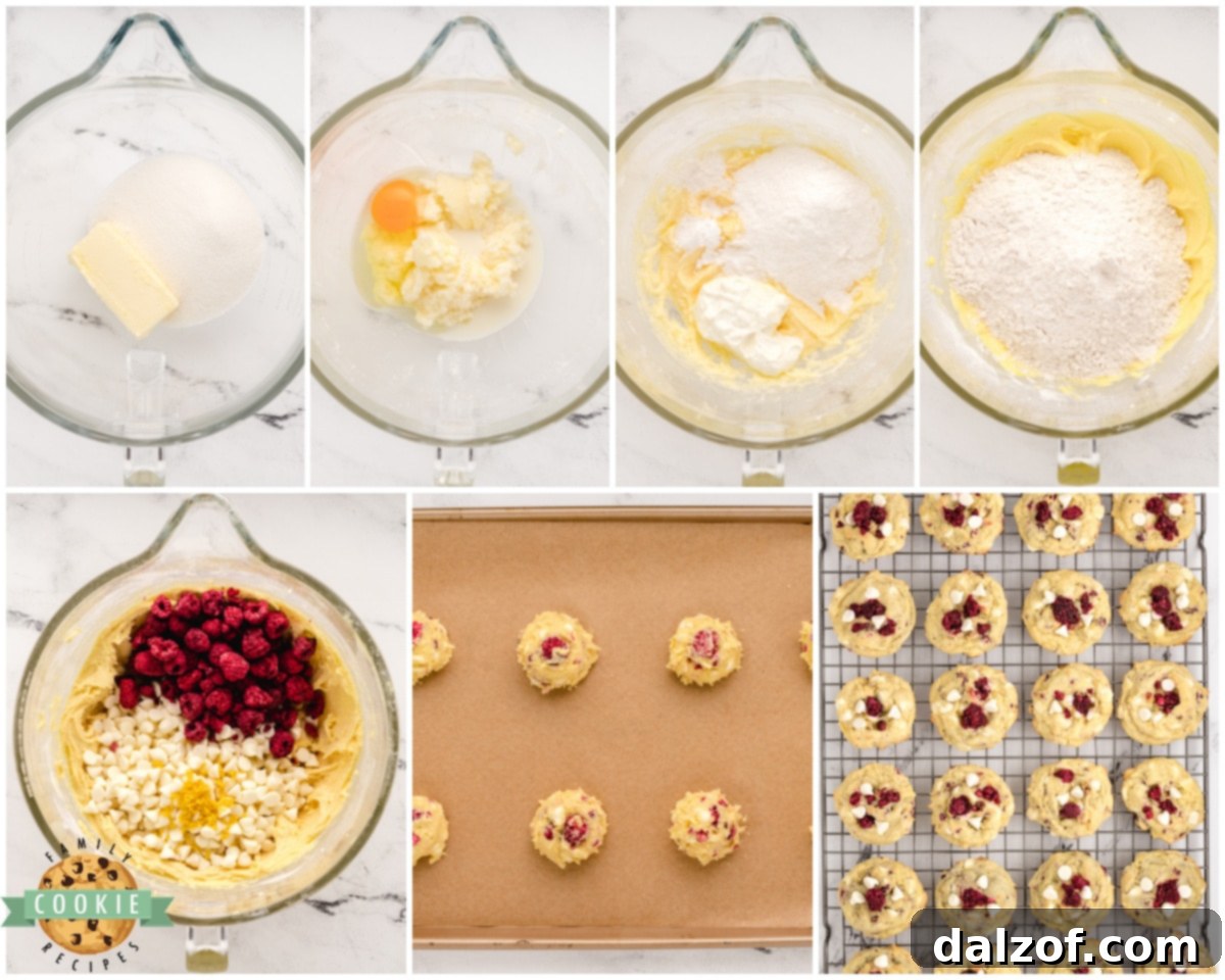 Step-by-step guide on how to make lemon raspberry white chocolate cookies