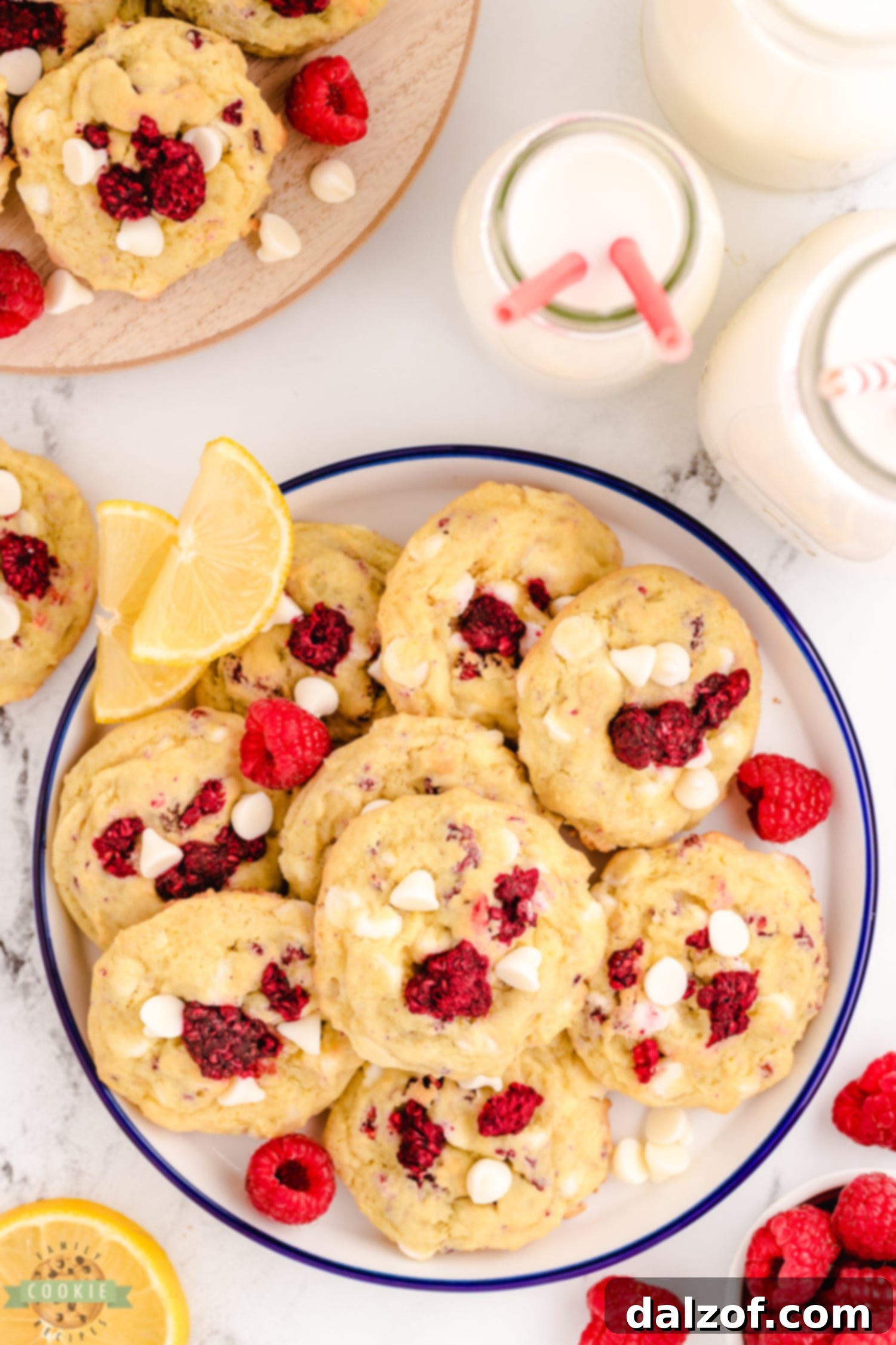A plateful of freshly baked lemon raspberry cookies, ready to be enjoyed