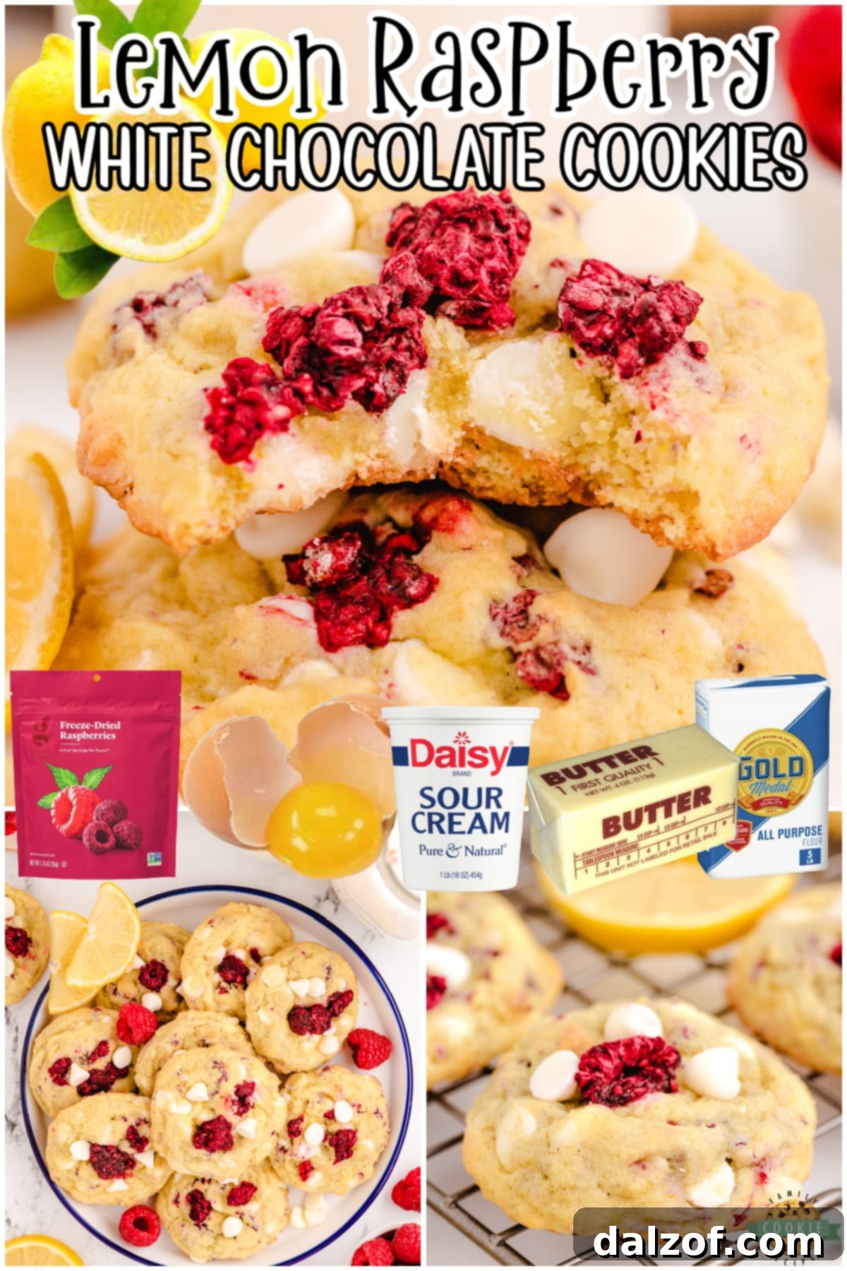 Lemon Raspberry Cookies are soft, chewy cookies made with lemon pudding mix & raspberries! Great flavor and texture to this lemon raspberry cookie with white chocolate chips.