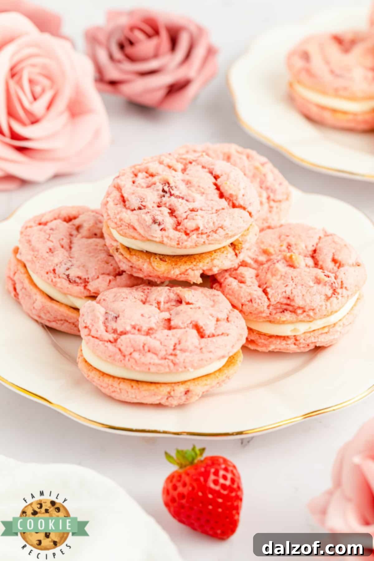 Strawberry cream cheese cookie sandwiches