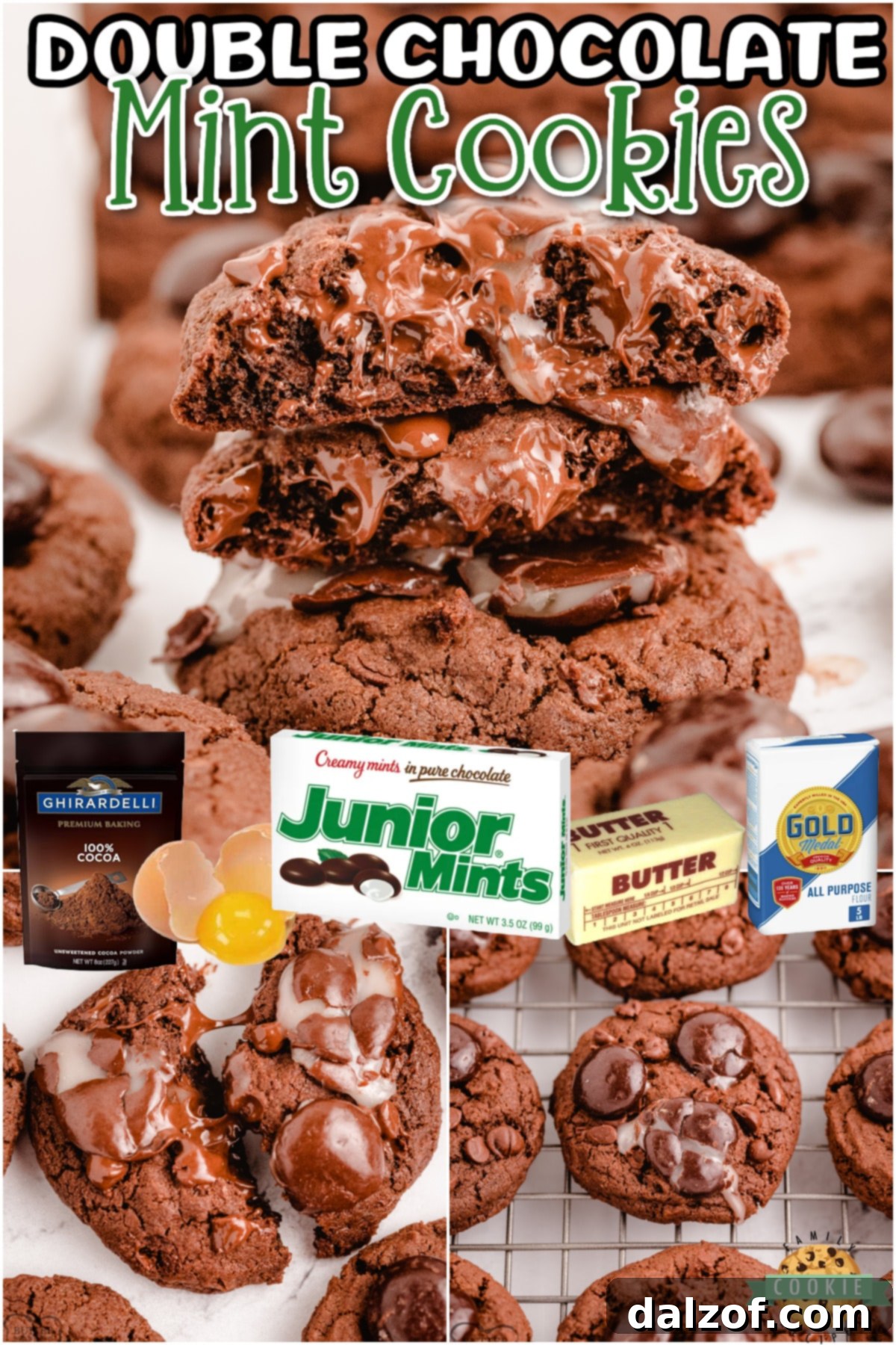 Double Chocolate Junior Mint Cookies are chewy chocolate cookies topped with Junior Mints, making them a perfect fudge cookie recipe for mint chocolate lovers.