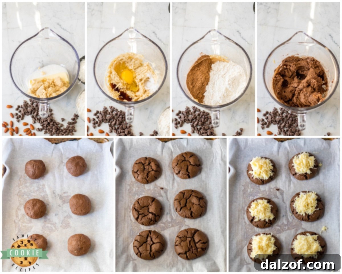 Step-by-step process for making Bakery Style Almond Joy Cookies