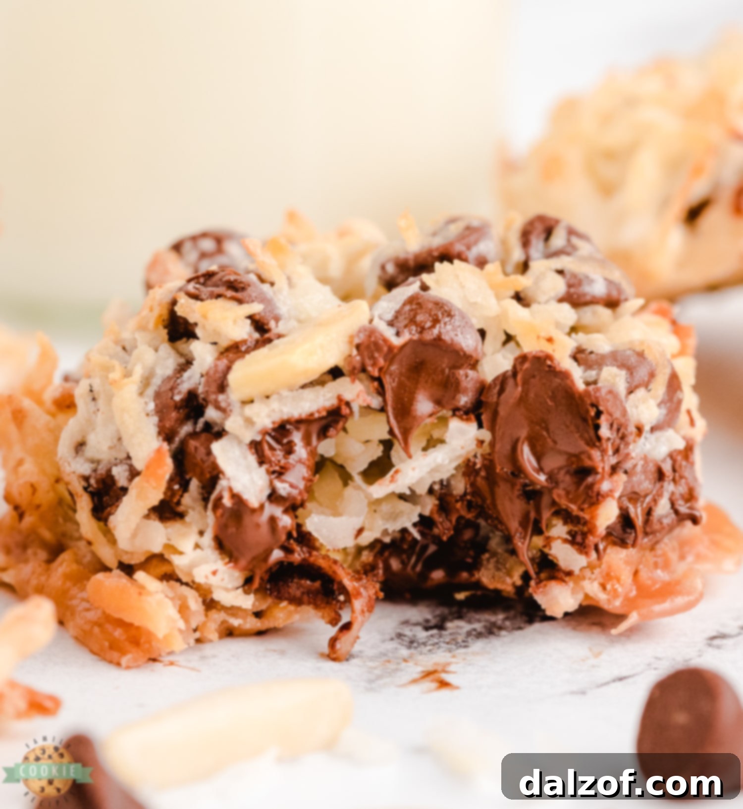 Easy 5 ingredient Almond Joy Cookies, dairy-free and eggless, on a white plate