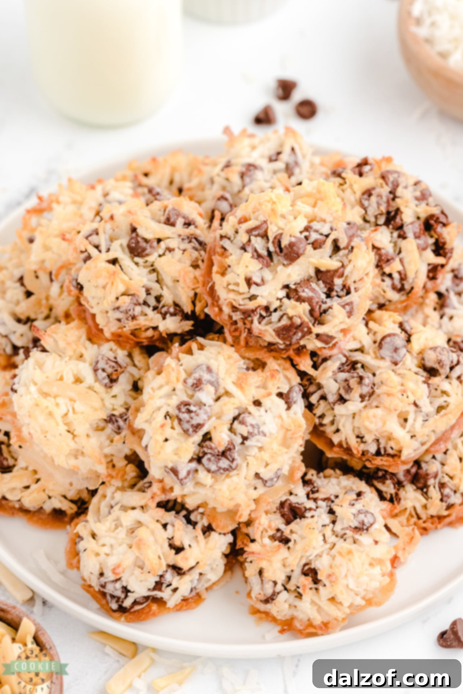 A plateful of freshly baked Almond Joy cookies ready to be served
