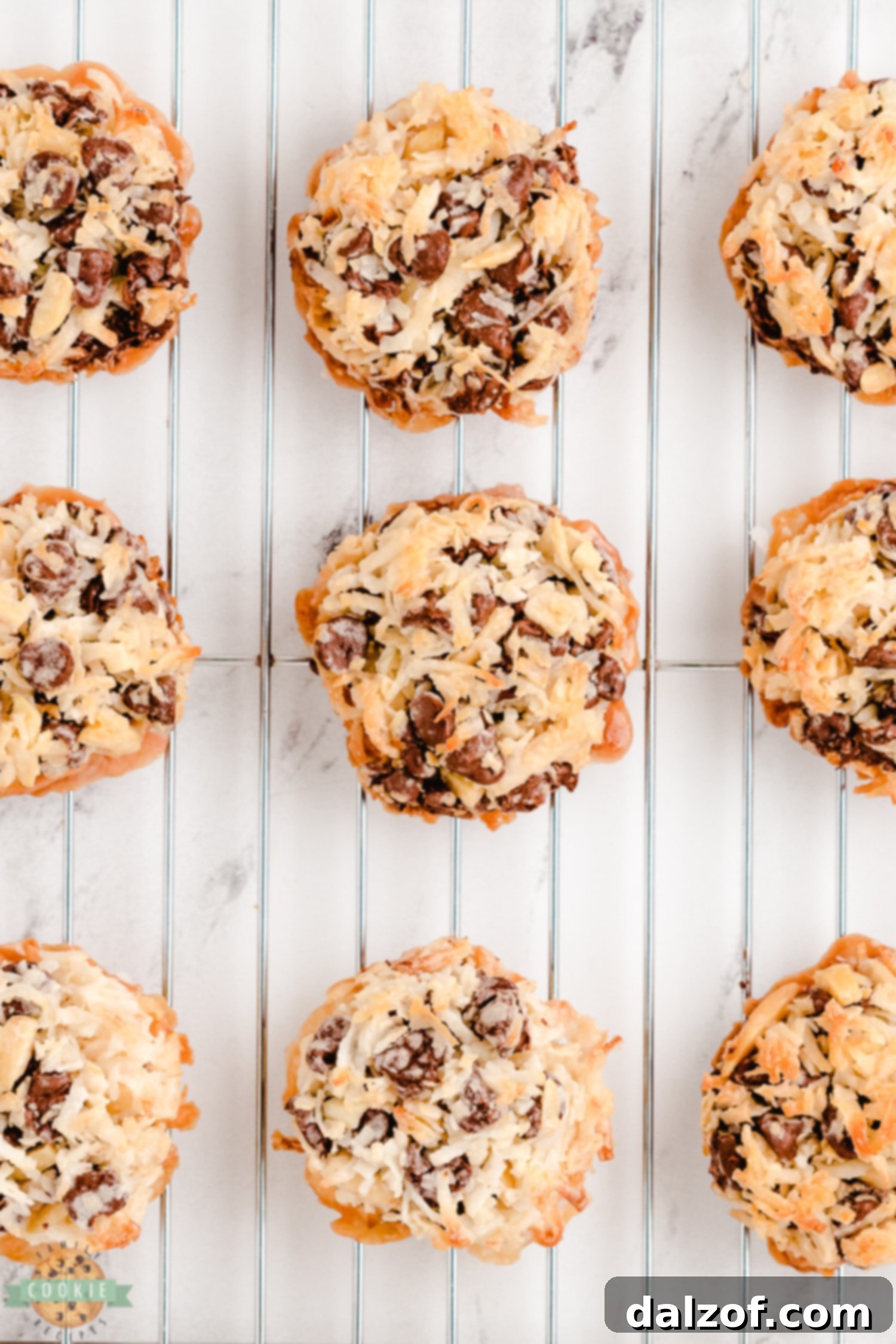 Baked 5 ingredient Almond Joy cookies cooling on a wire rack