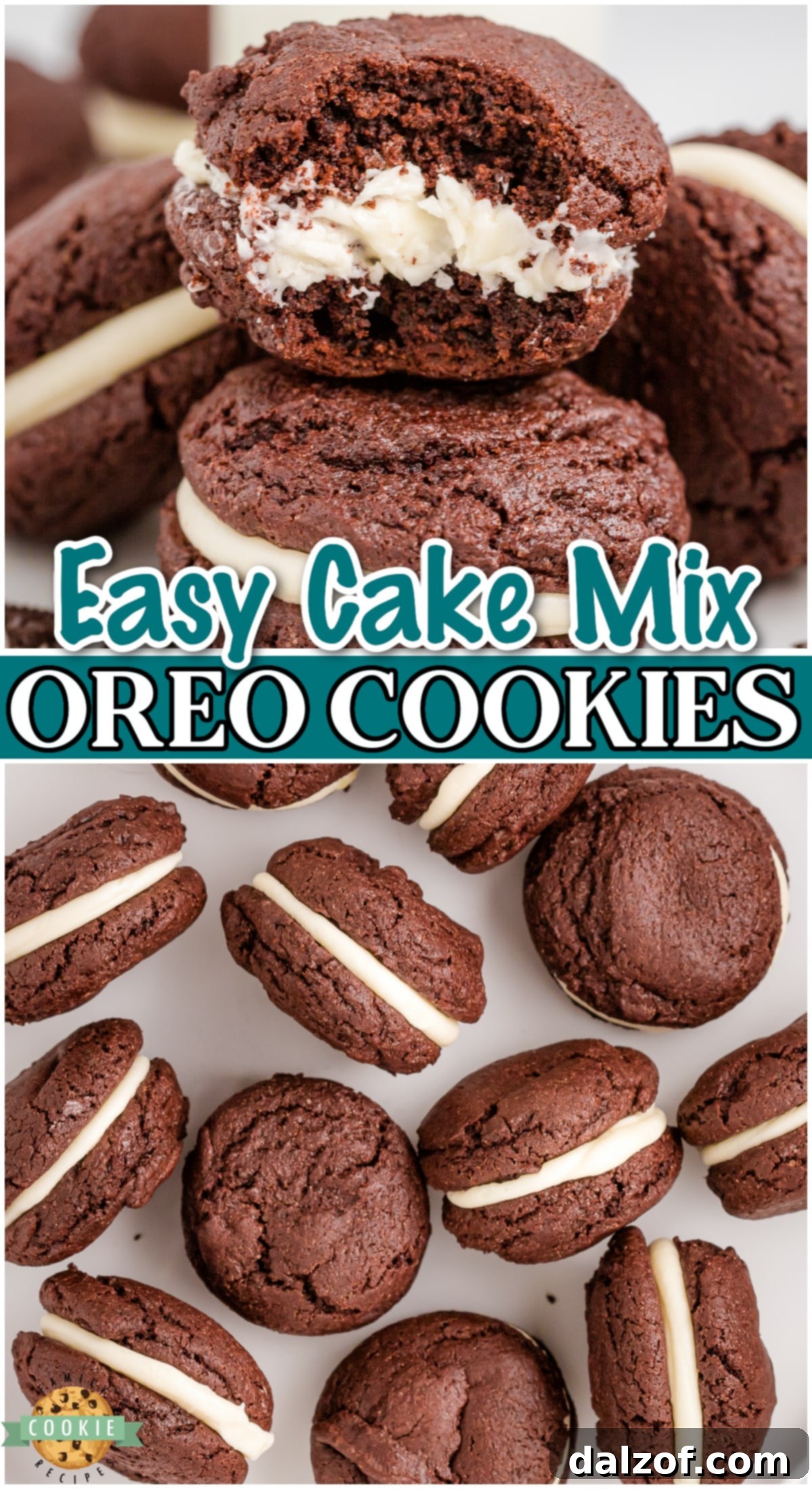 Close-up of Easy Homemade Oreo Cookies, highlighting their rich chocolate color and creamy filling, perfect for a sweet treat.