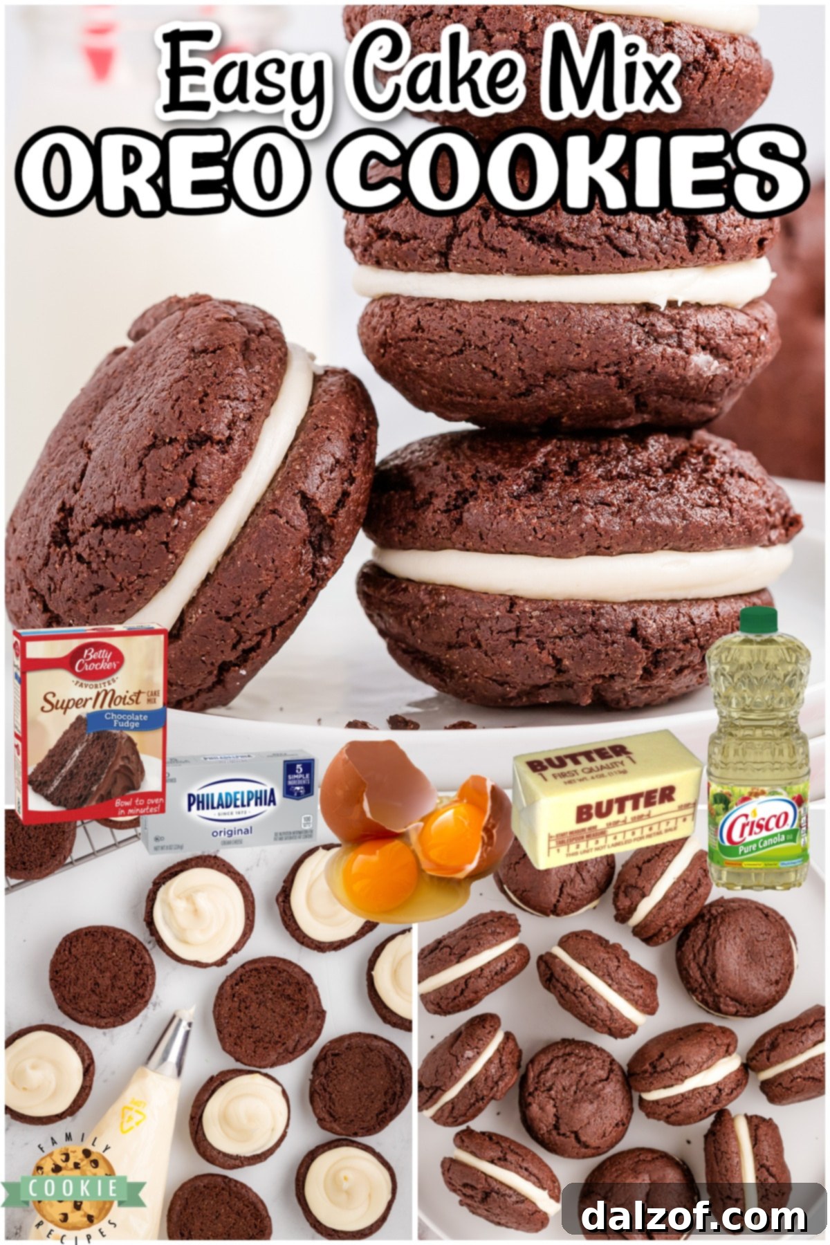 Delicious Easy Homemade Oreo Cookies made with a chocolate cake mix, soft and sweet chocolate sandwich cookies