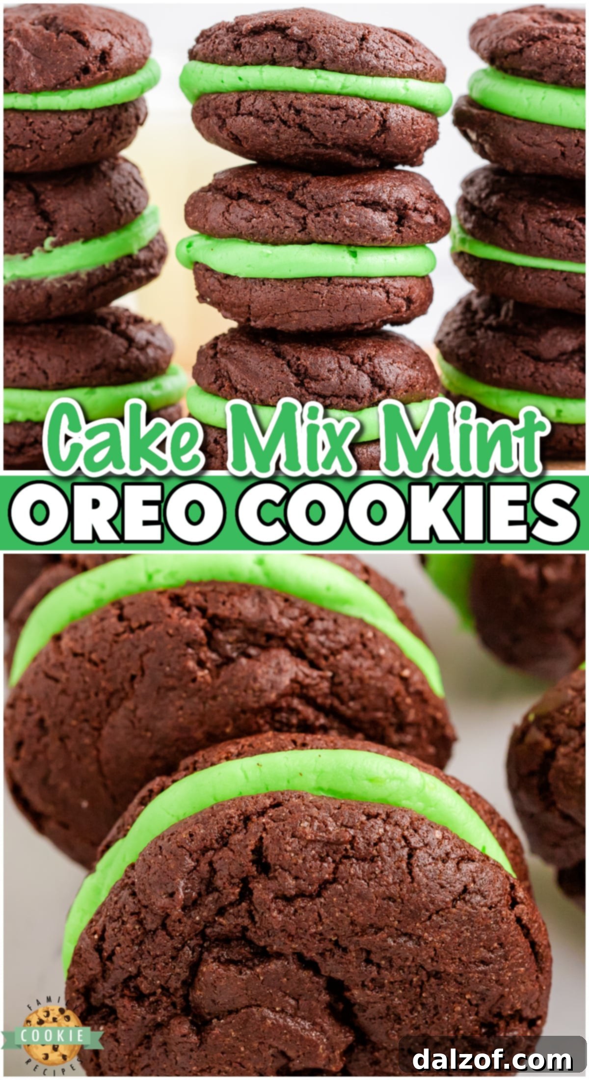 Simple recipe for Easy Homemade Mint Oreo Cookies made with a chocolate cake mix! Soft, perfectly sweet, mint chocolate sandwich cookies that everyone is sure to go crazy over! 