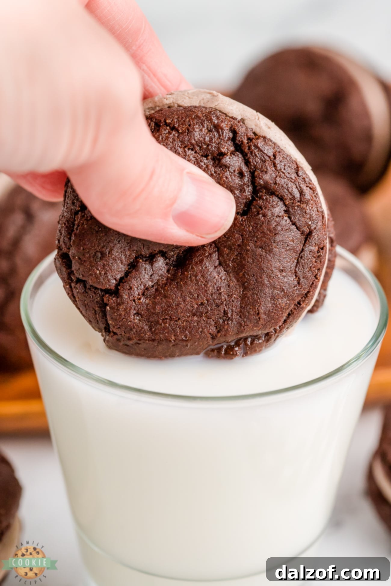 Dipping homemade Oreos in milk