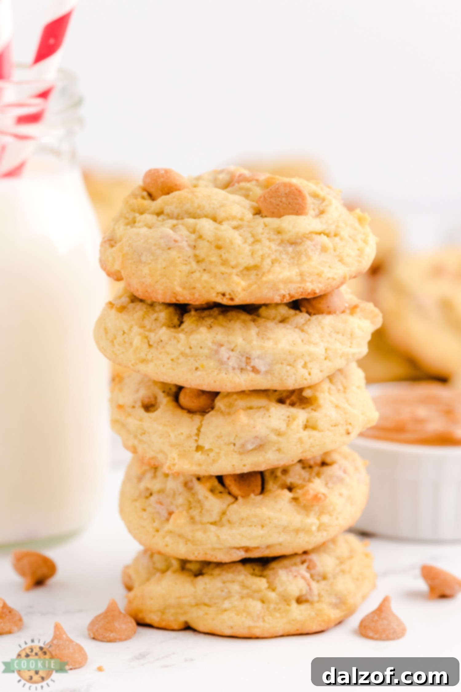 Stack of freshly baked peanut butter banana cookies