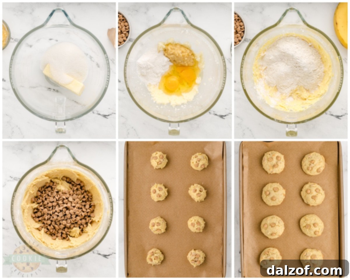 Ingredients laid out to make peanut butter banana cookies