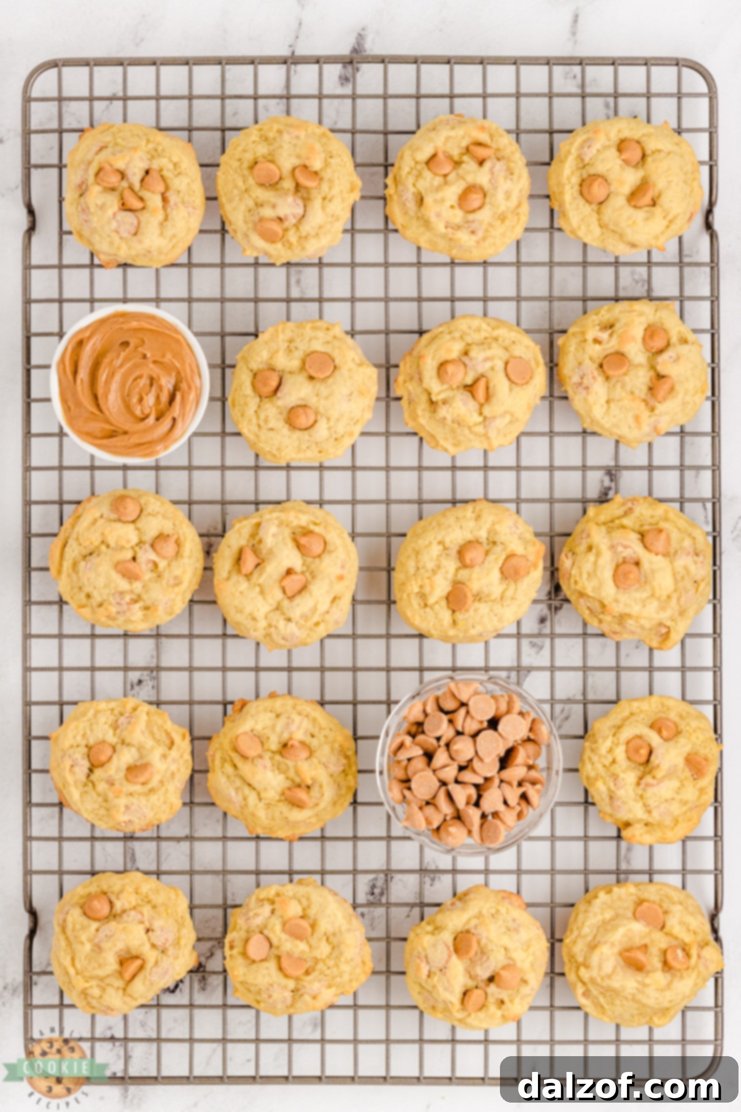 Peanut butter banana cookies cooling on a wire rack