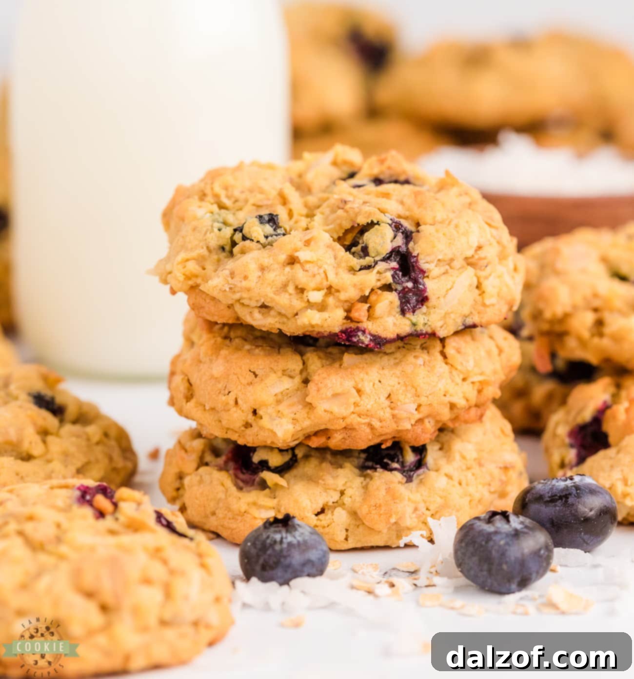stack of blueberry oatmeal cookies