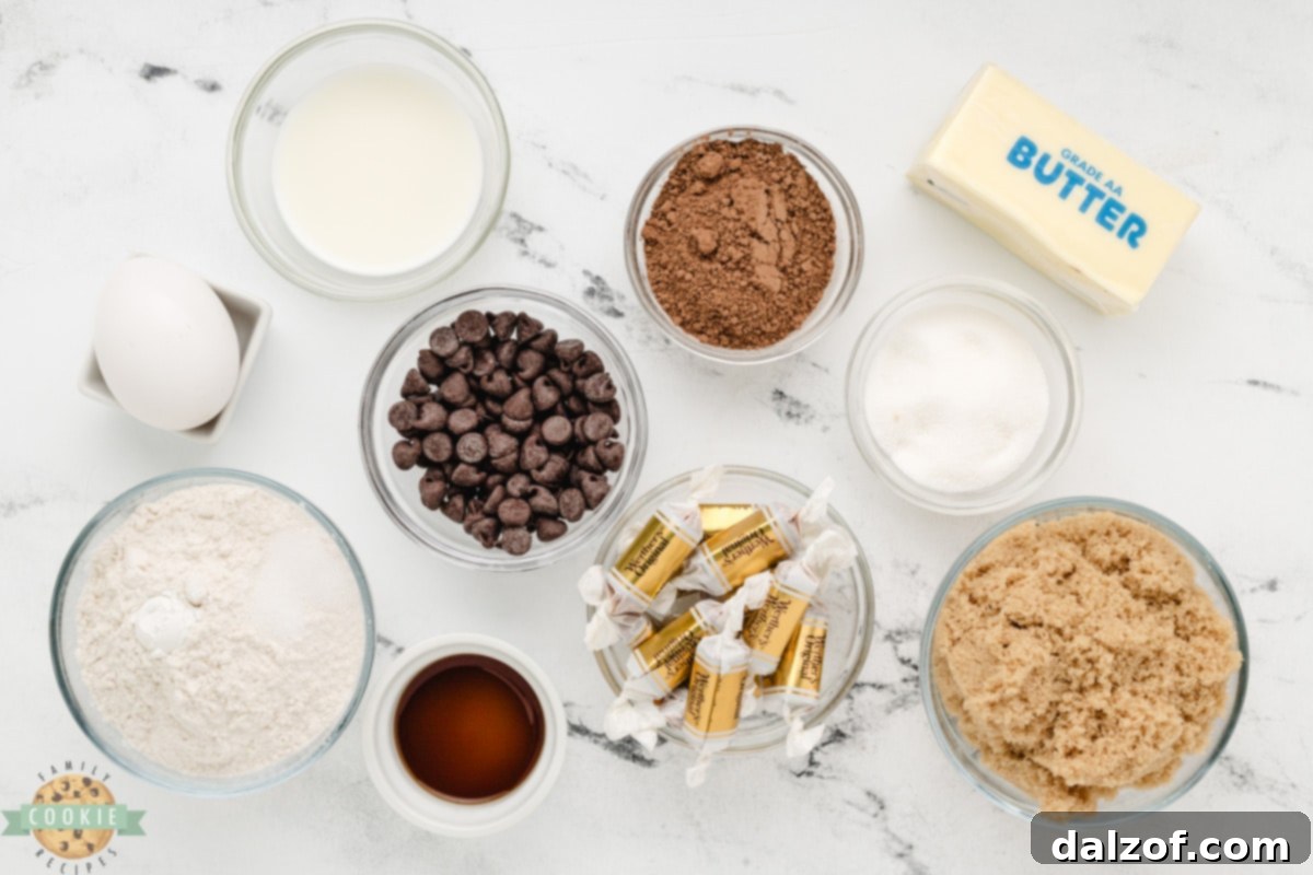 Key ingredients for crafting delicious Caramel Brownie Thumbprint Cookies
