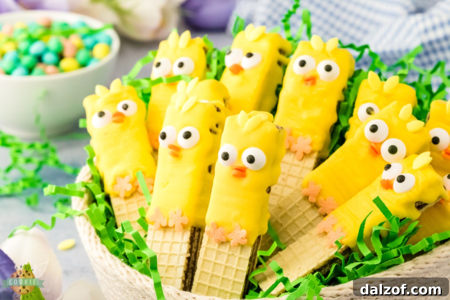 easy Easter chick wafer cookies, a simple no-bake dessert