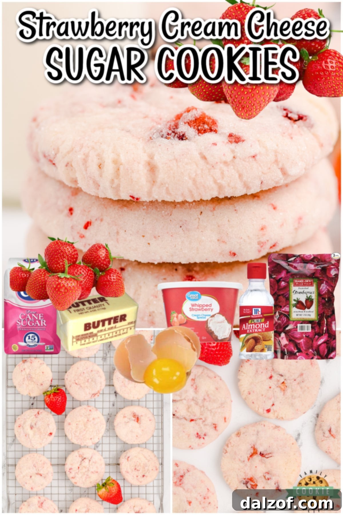 Strawberry Cream Cheese Sugar Cookies are tender & sweet with amazing texture! Perfect sugar cookies with a strawberry twist! 