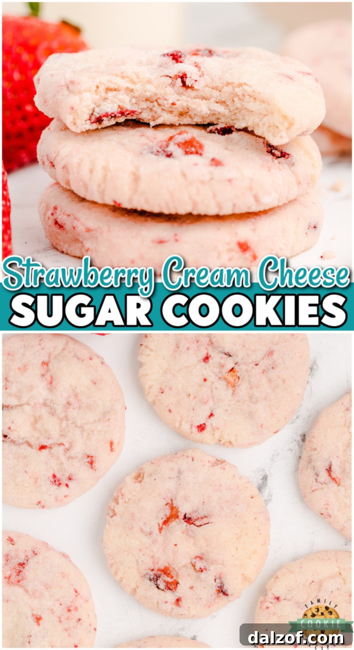 Strawberry Cream Cheese Sugar Cookies are tender & sweet with amazing texture! Perfect sugar cookies with a strawberry twist! 