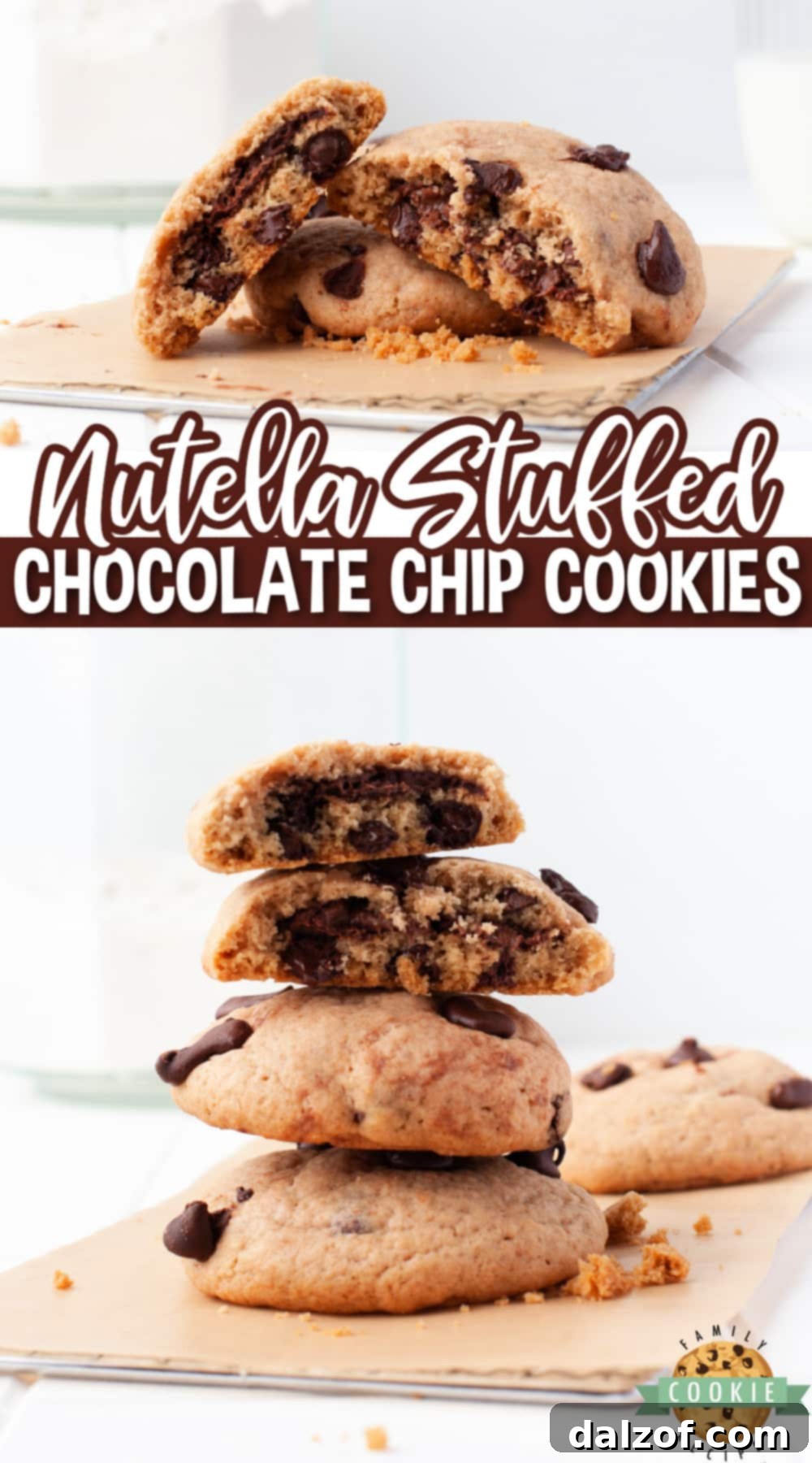 Nutella Stuffed Chocolate Chip Cookies take a classic chocolate chip cookie recipe to the next level. The only thing better than a chocolate chip cookie is one with Nutella in the middle! 