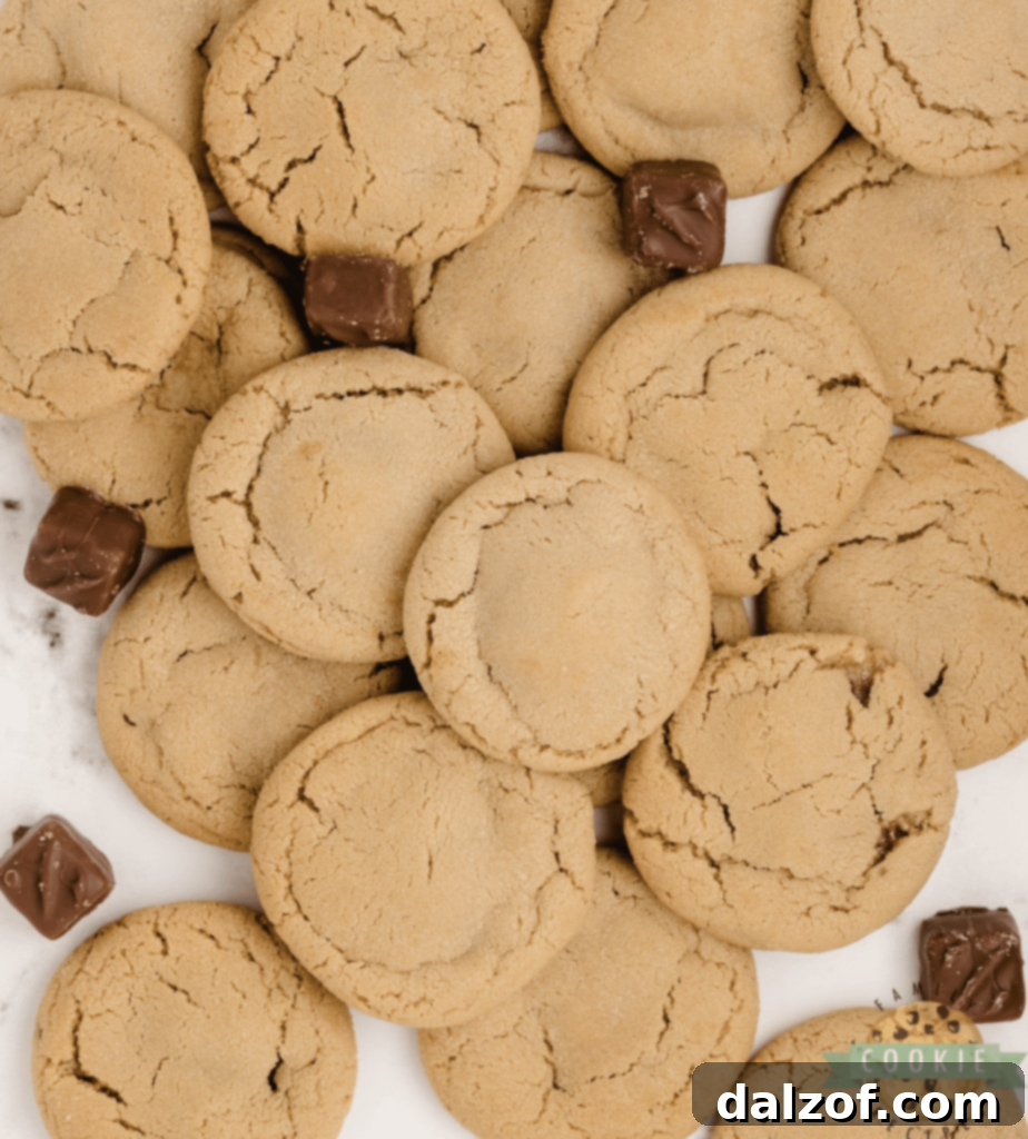 Irresistible Peanut Butter Cookies 12 Snickers Peanut Butter Cookies with a soft peanut butter cookie base and a delightful Snickers surprise hidden inside.