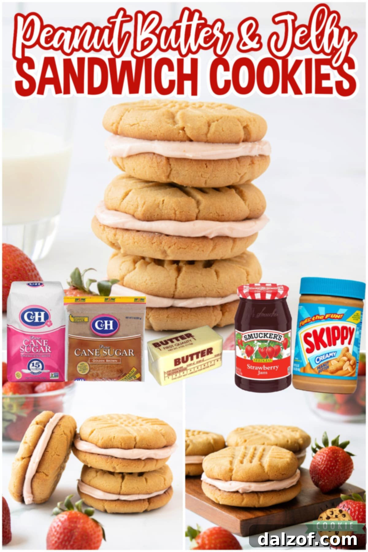 A beautifully presented plate of Peanut Butter and Jelly Sandwich Cookies, ready to be enjoyed as a perfect dessert.