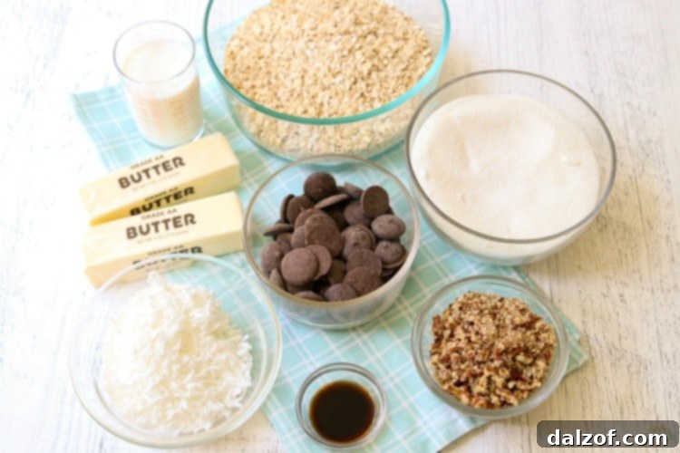 Key ingredients for making delightful No Bake Cookie Bars