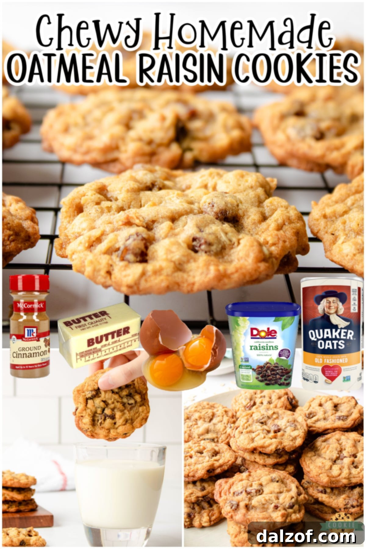 Chewy Oatmeal Raisin Cookies made with classic ingredients for a buttery cookie spiced with cinnamon and dotted with plump raisins! 