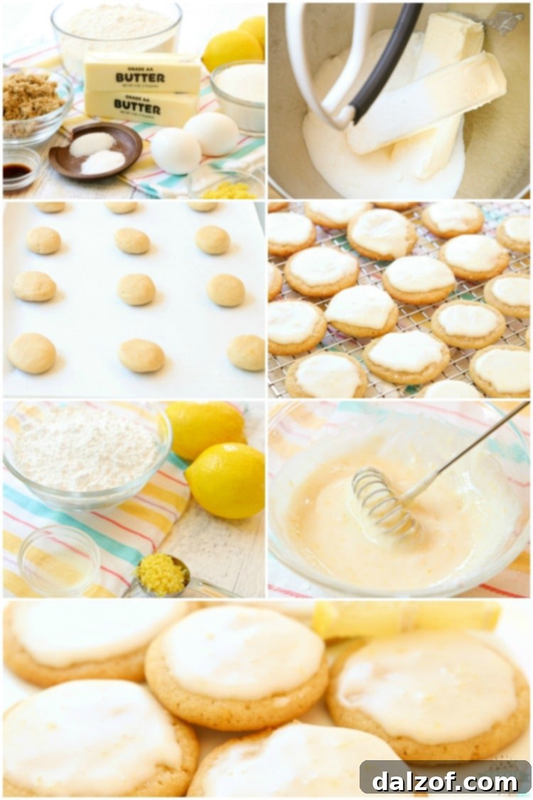 How to make glazed lemon cookies: a collage of steps