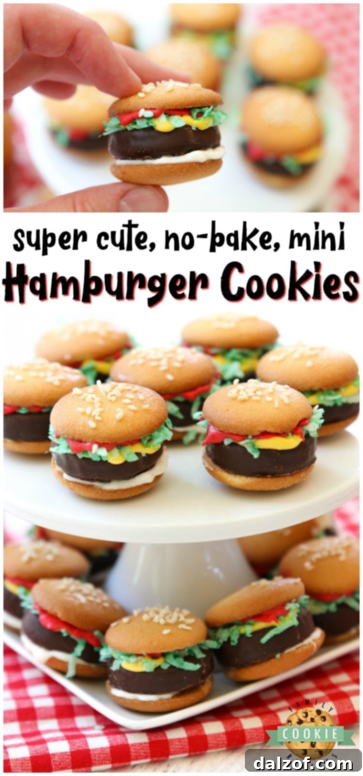 Mini Hamburger Cookies are made from Nilla Wafers, Peppermint Patties, melted chocolate & coconut! Everyone goes crazy over these easy no-bake cookies that look like mini burgers!