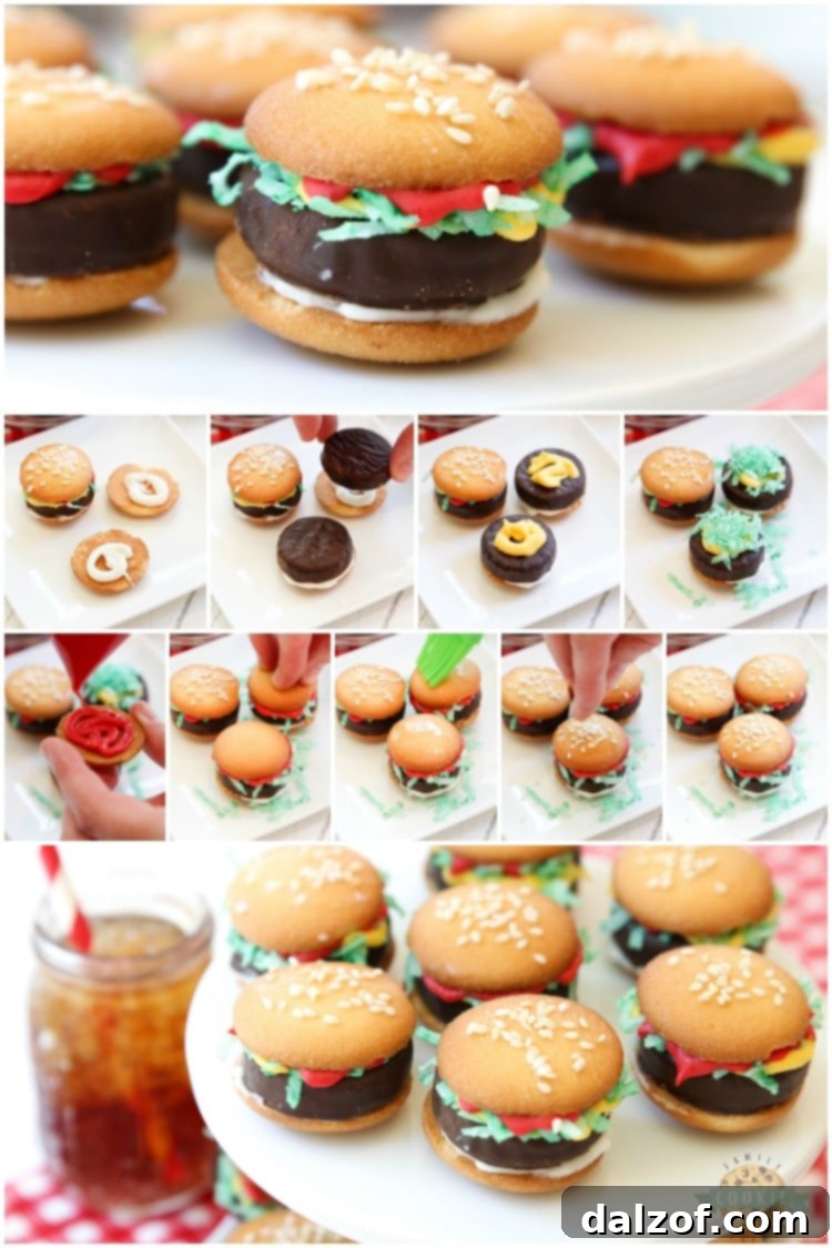 Mini Hamburger Cookies made from Nilla Wafers, York Peppermint Patties and melted candy! Super cute no-bake hamburger cookies that kids go crazy over!