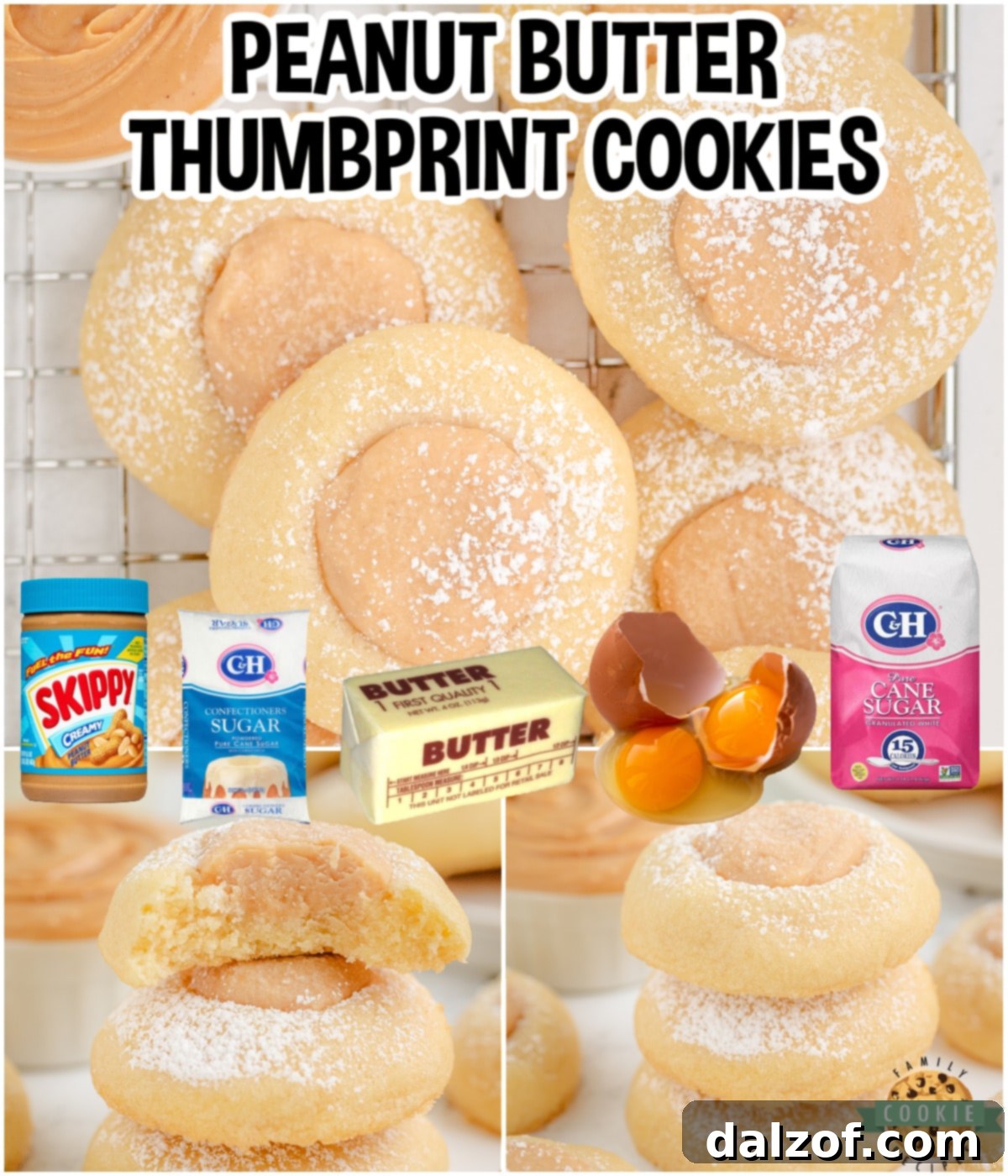 Peanut Butter Thumbprint Cookies are a twist on a classic cookie!  Soft, chewy thumbprint cookies with a delightful sweet, peanut butter fudge filling!  