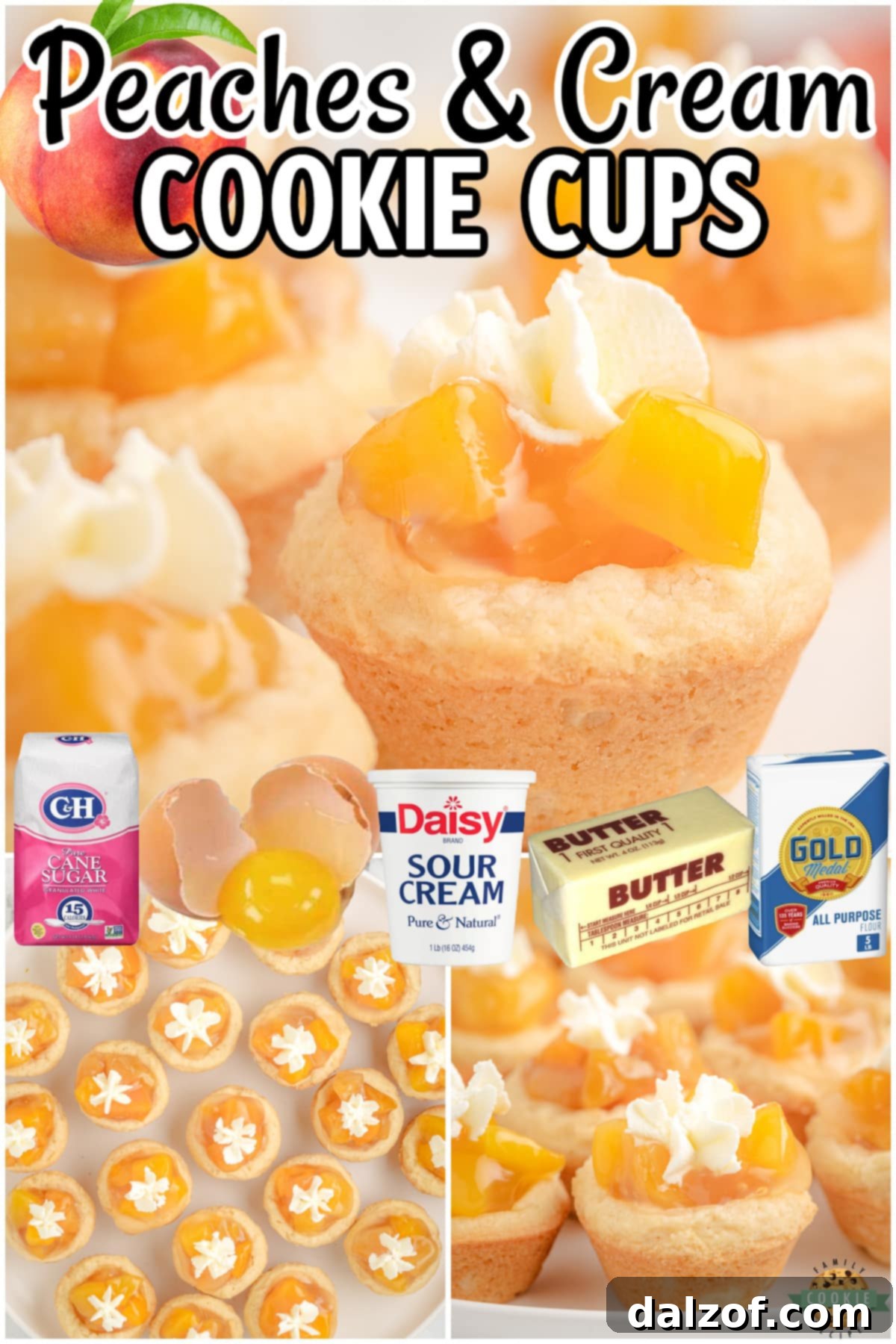 Lovely Peaches and Cream Cookies made with buttery cookie dough, baked & topped with peach pie filling and cream. These darling peach cookies with their bright, fruity flavor, are a crowd pleaser!
