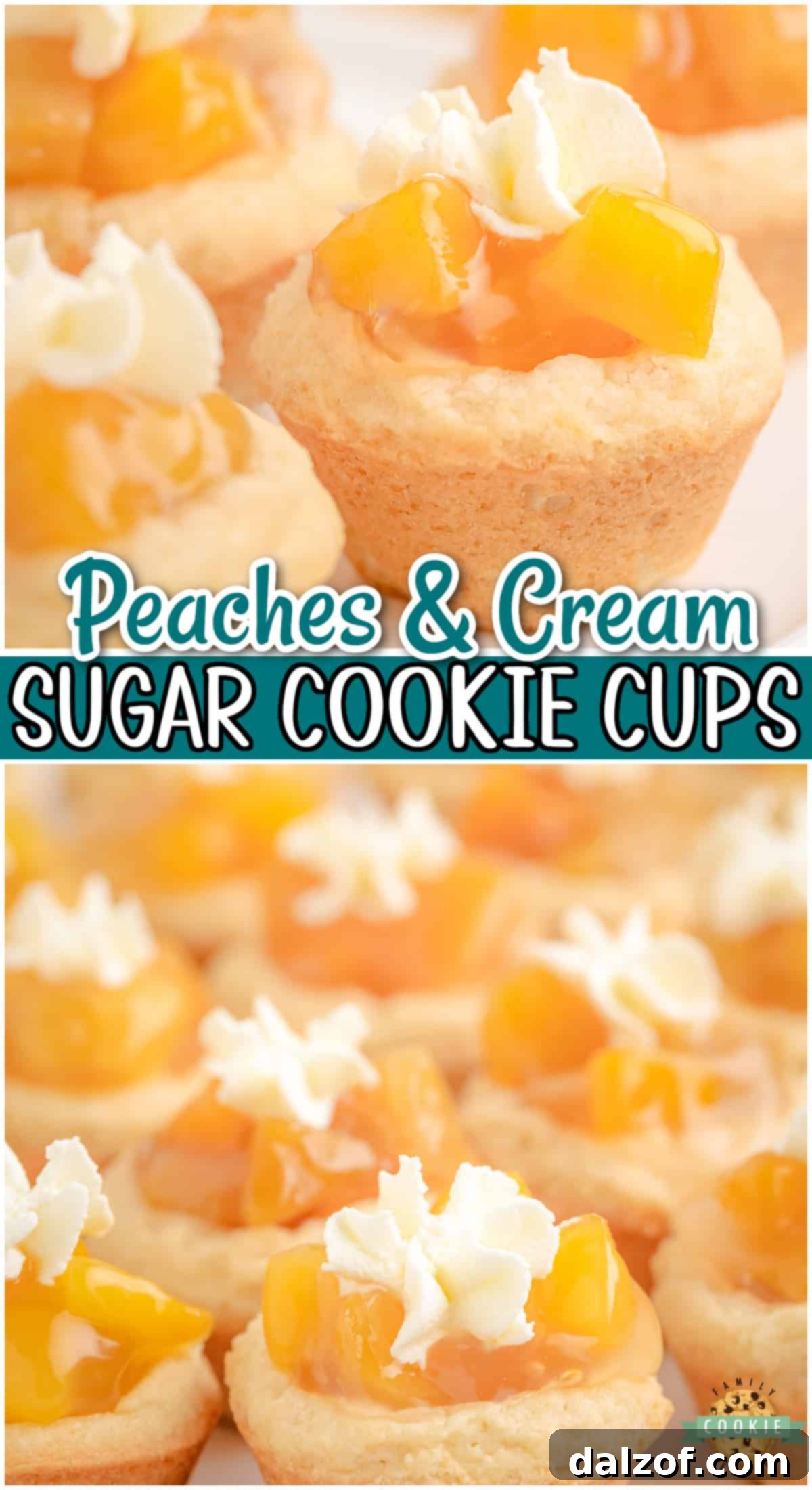 Lovely Peaches and Cream Cookies made with buttery cookie dough, baked & topped with peach pie filling and cream. These darling peach cookies with their bright, fruity flavor, are a crowd pleaser!