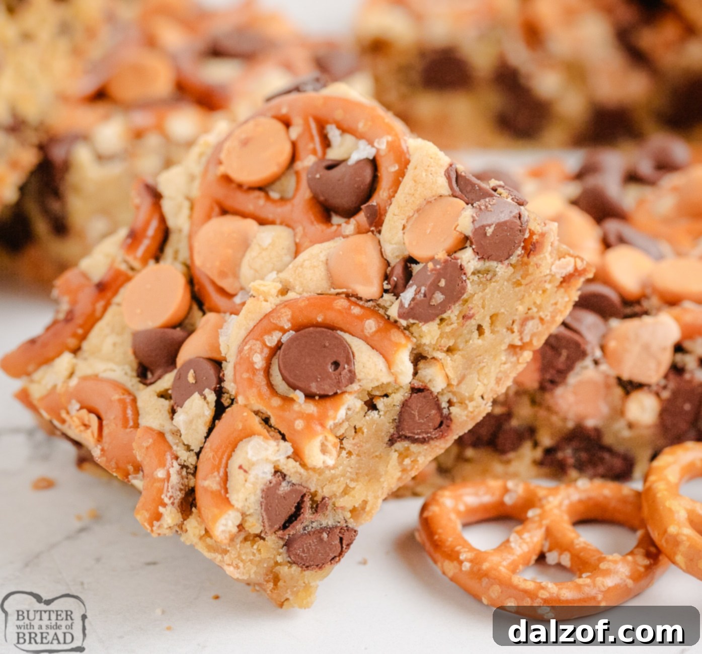 Freshly baked butterscotch cookie bars, neatly cut into squares and ready to be enjoyed.