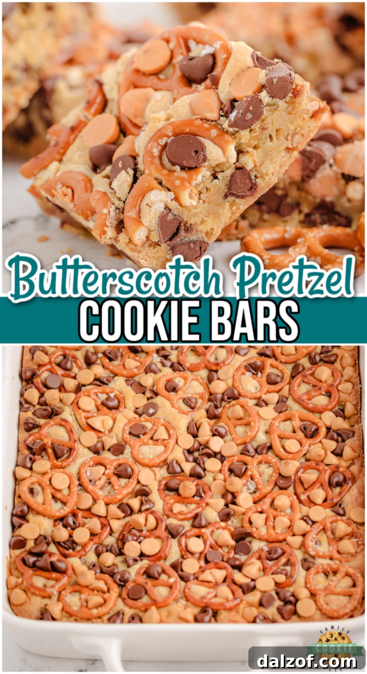 Butterscotch Pretzel Cookie Bars are sweet & salty cookie bars with great butterscotch flavor! Cookie bars loaded with pretzels, chocolate + butterscotch chips that everyone loves!