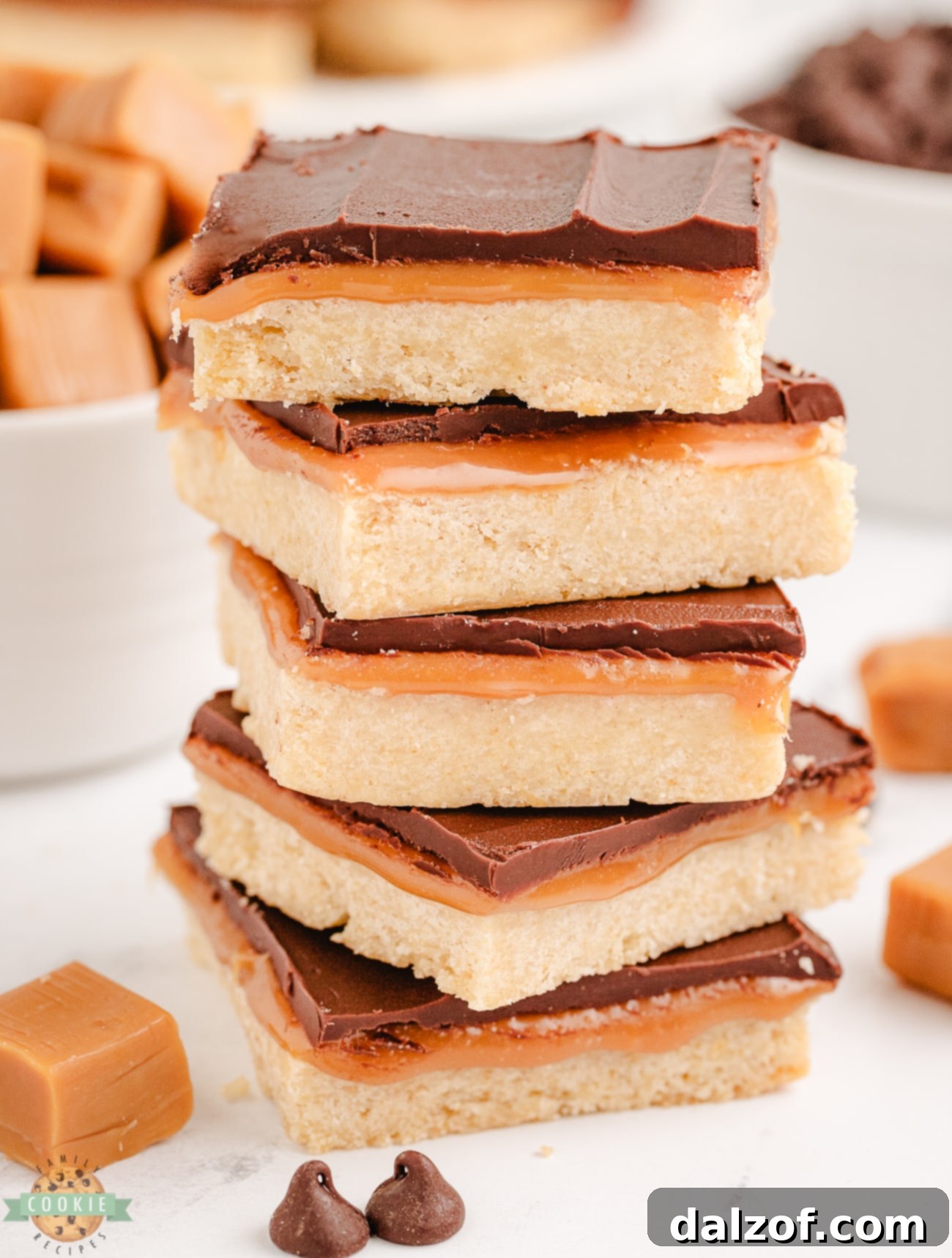 stack of Twix shortbread cookie bars