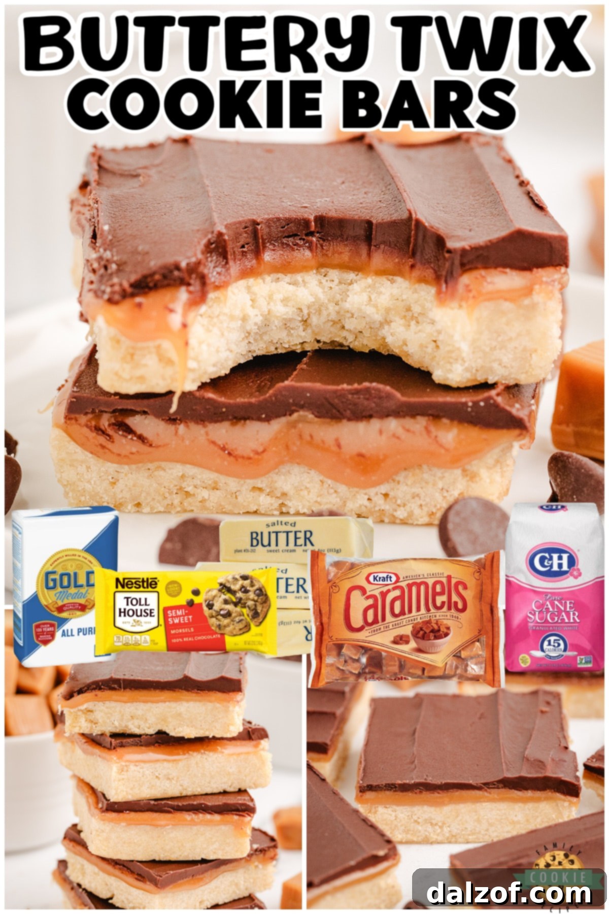 Twix Cookie Bars are shortbread cookie bars topped with a layer of caramel and chocolate! Homemade caramel shortbread dessert bars are made easy and serve a crowd!