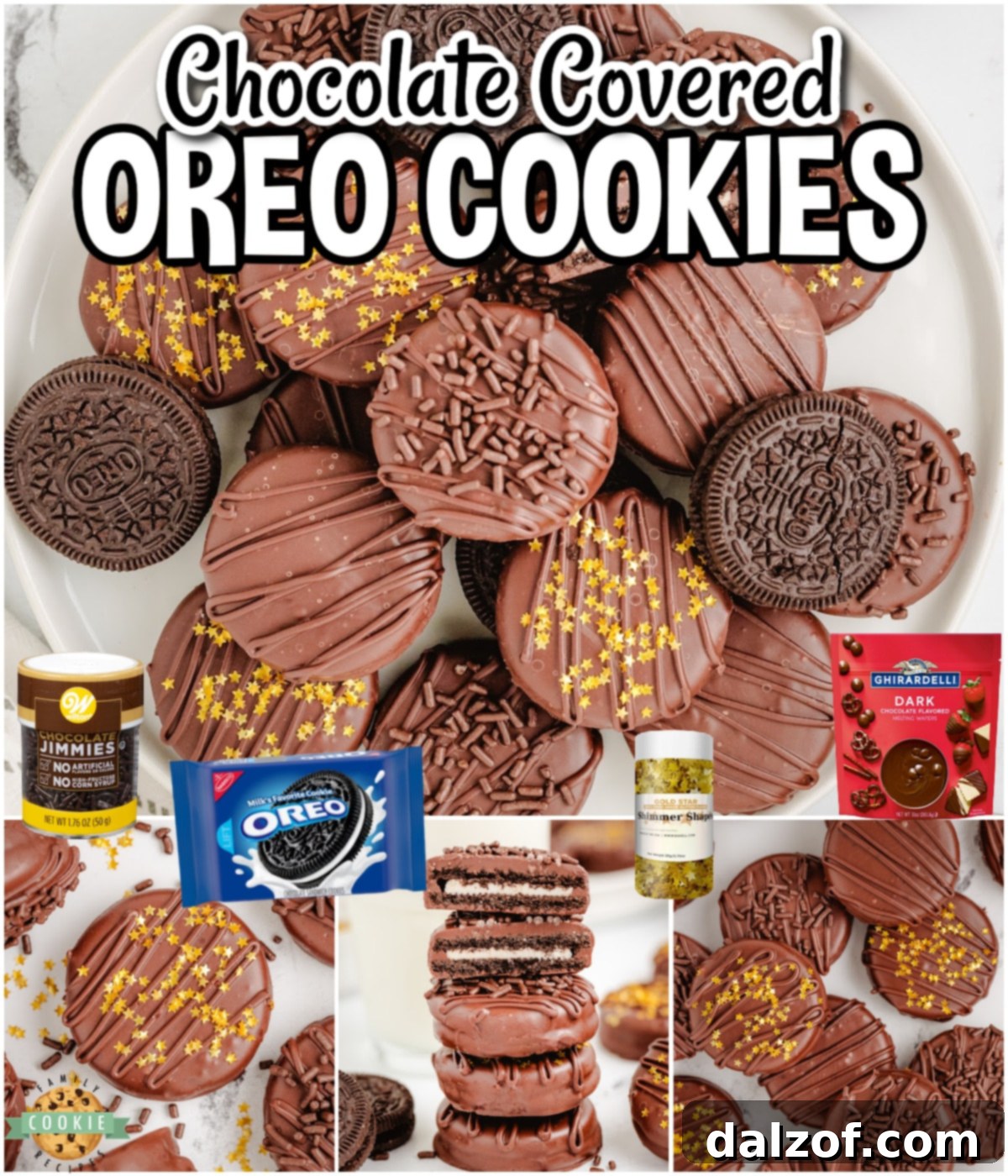 Chocolate dipped Oreos made with a few simple ingredients for an easy, decadent treat! Drizzle them in chocolate, top them with sprinkles & enjoy! 