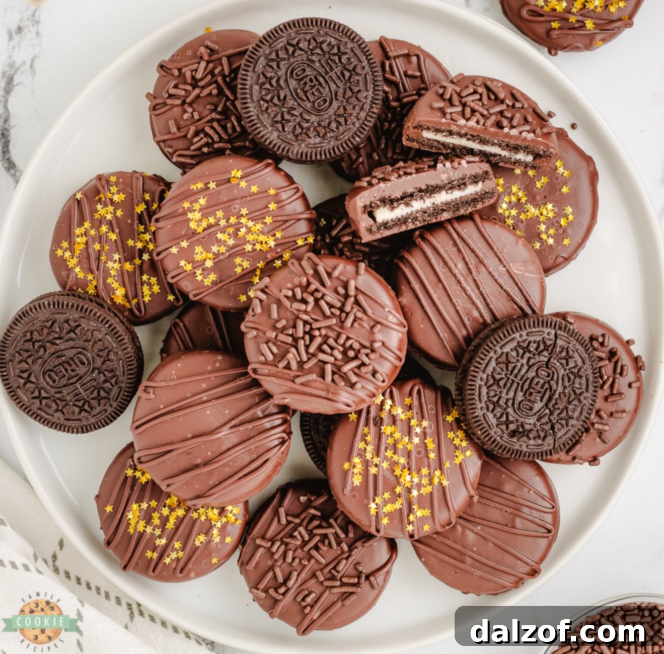 plateful of chocolate dipped oreos