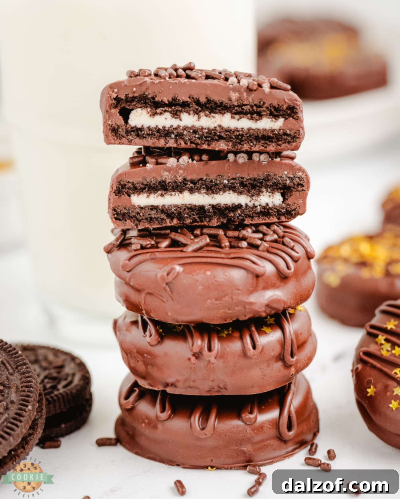 stack of chocolate covered oreos