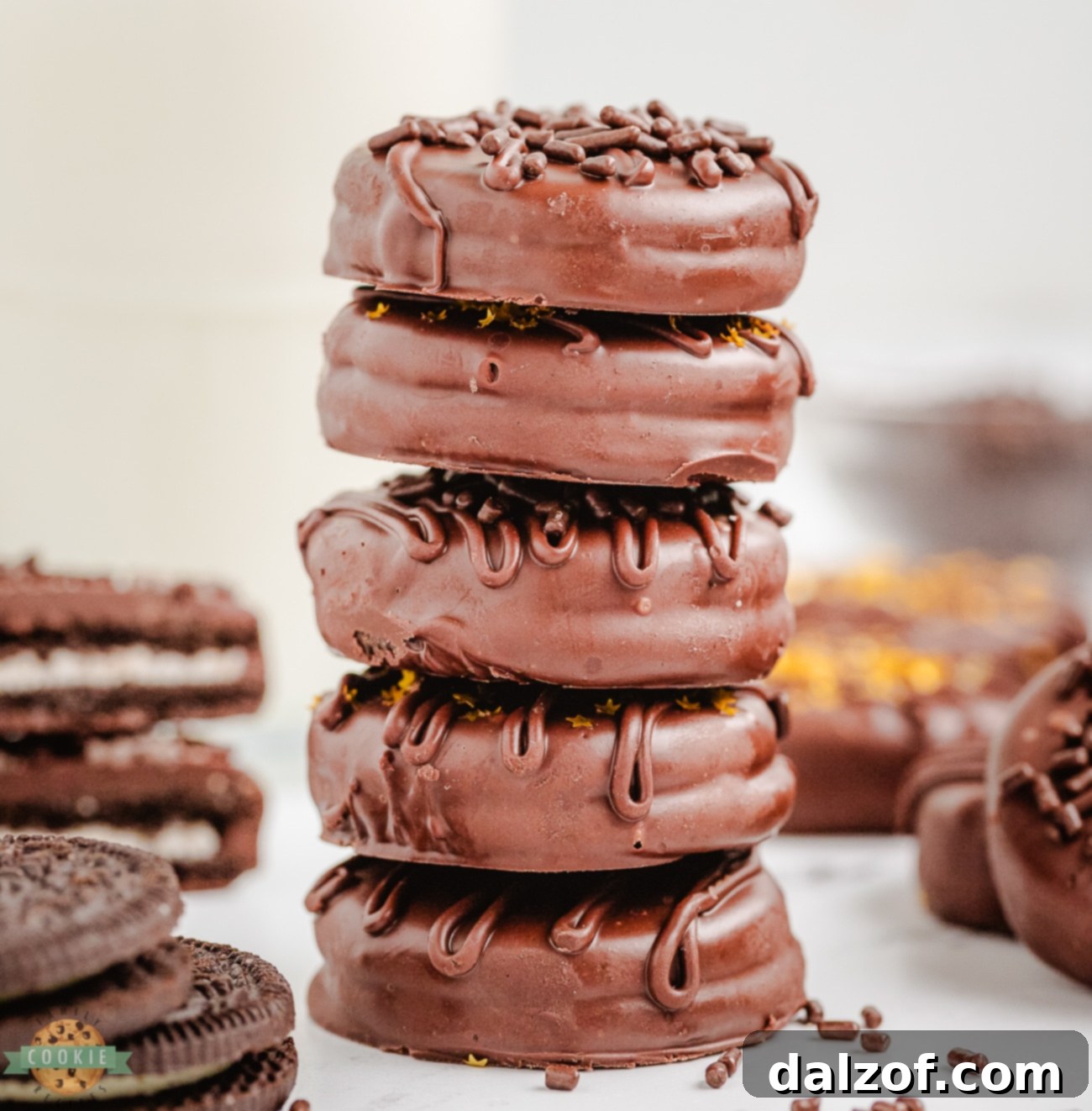 stack of chocolate covered oreos