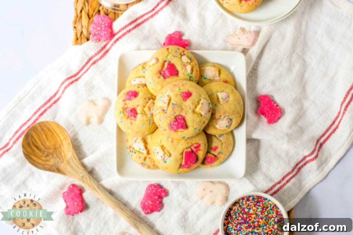 Cookies made with sprinkles and circus animal cookies