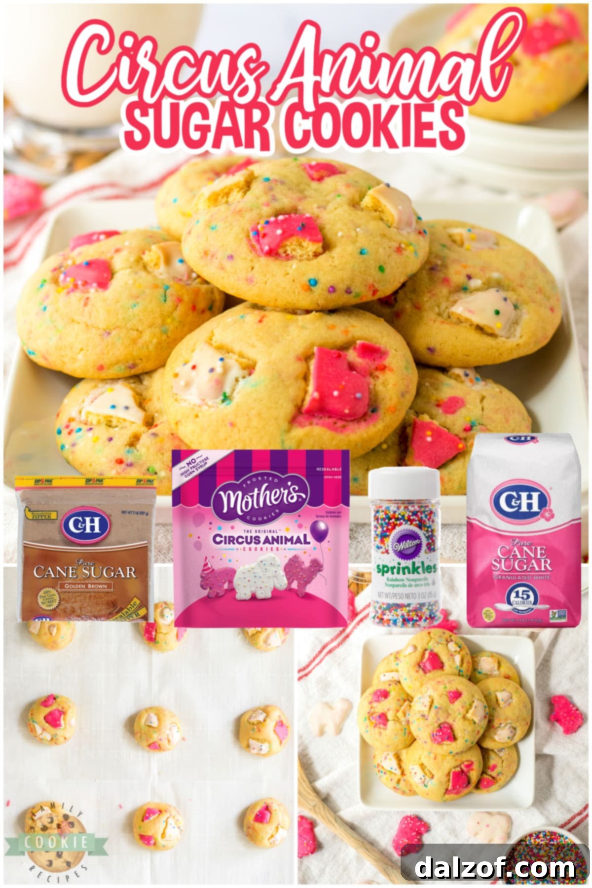 Circus Animal Sugar Cookies are a fun and whimsical twist on traditional sugar cookies. The recipe calls for basic ingredients that can be found in most kitchens, along with a few extra special additions, such as rainbow sprinkles and frosted circus animal cookies.